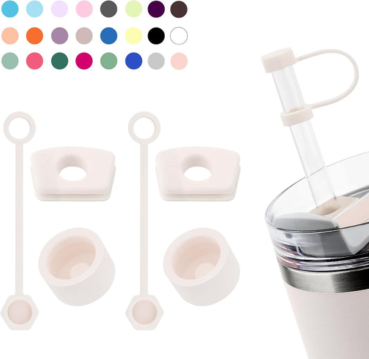 Silicone Spill Stopper Set Compatible with Stanley Cup 2.0 30oz & 40oz with Straw Cover (Set of 2, Rose Quartz)