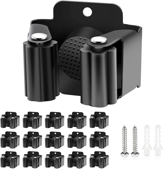 6 Pack Broom Holder Wall Mount, Stainless Steel Command Broom Holder with Screws, Mop Wall Mount Holder,Garden Tool Rack Wall Mount for Kitchen, Home, Bathroom, Garage Storage (15 Pack)