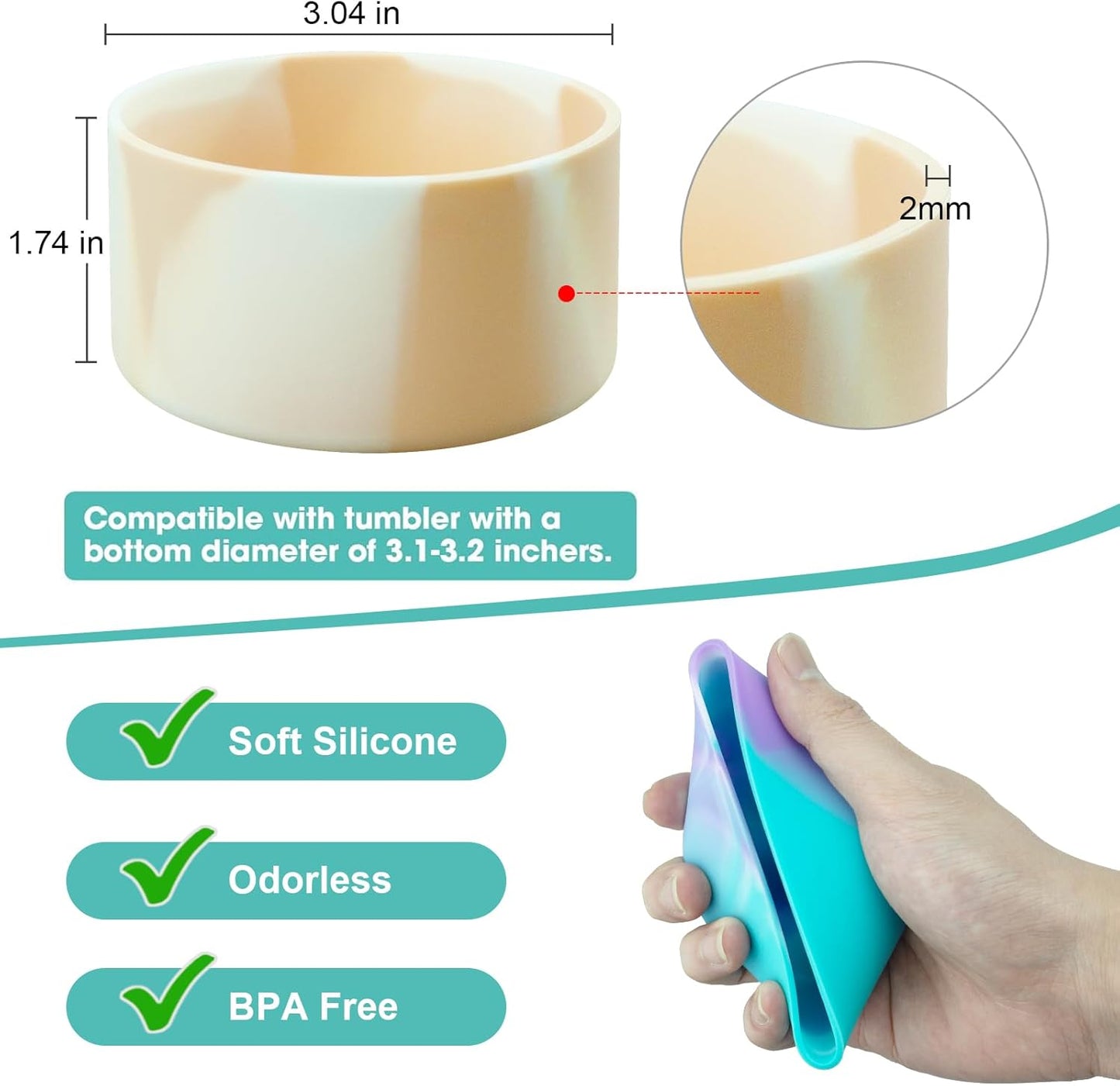 Upgrade 2PCS Protective Silicone Boot Bumper for Stanley Quencher Adventure 40oz 30oz IceFlow 20oz 30oz Tumbler, Water Bottle Bottom Sleeve Cover Accessories for Stanley Mug Cup(Coffee+White)