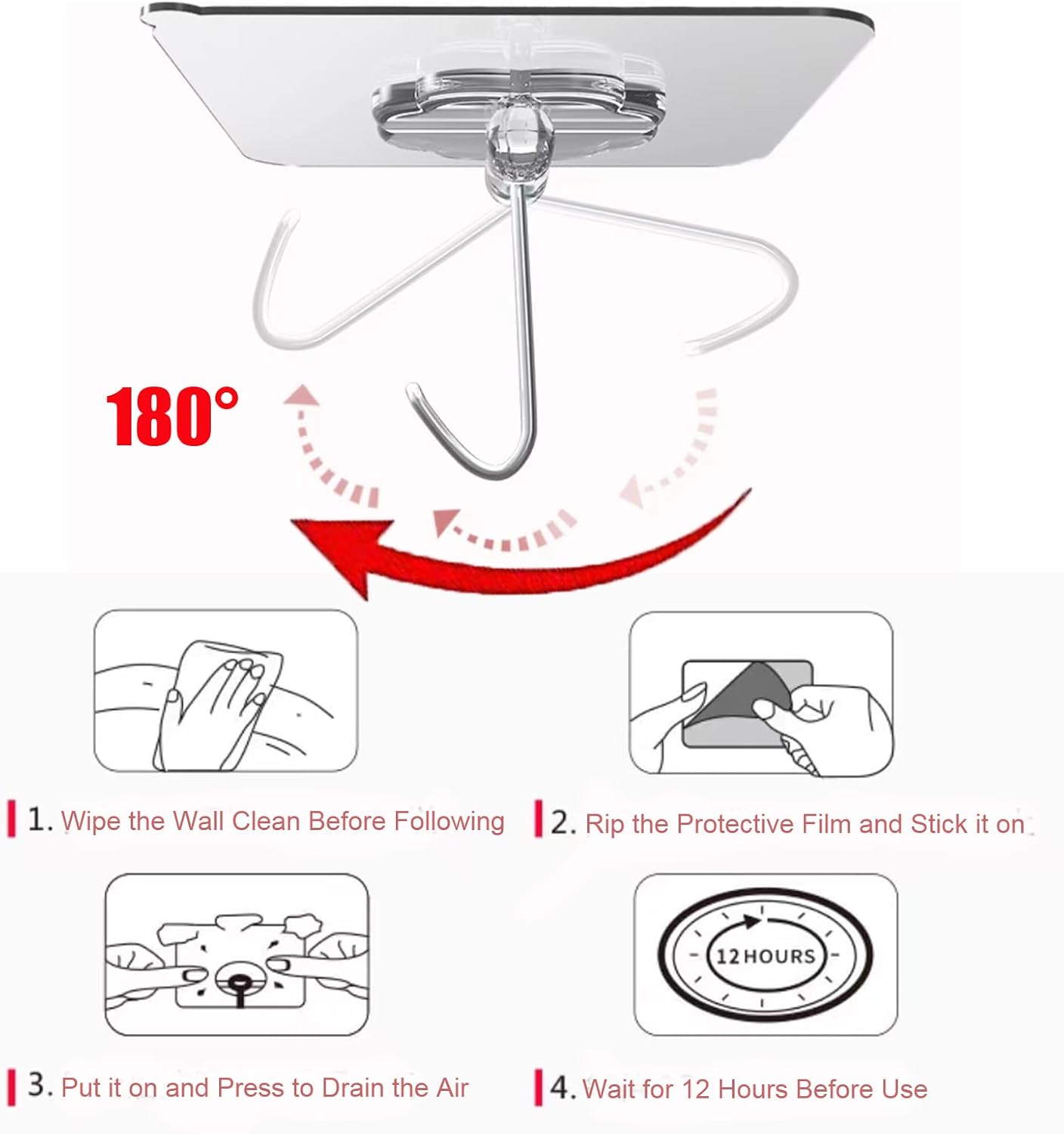 DDMY 36 Pack Heavy Duty Hooks Self Adhesive Large Hooks for Hanging,Wall Transparent Reusable Waterproof Hook for Kitchen Curtain Towel Hook for Bathrooms Coat Hook for Walls No Damage