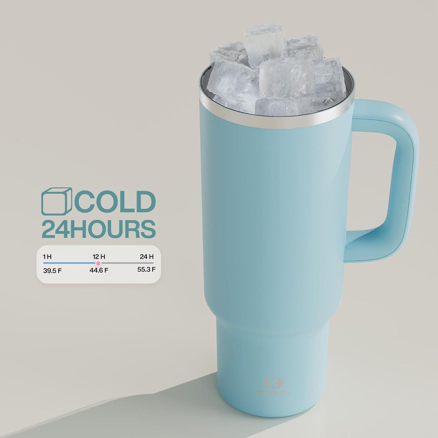 ENCOOL 40 oz Tumbler with Handle and Straw: Stainless Steel Insulated Tumbler Keeps Cold for 24 Hours, Leakproof Travel Cup Fits in Cup Holder and BPA-Free,Pewter Blue