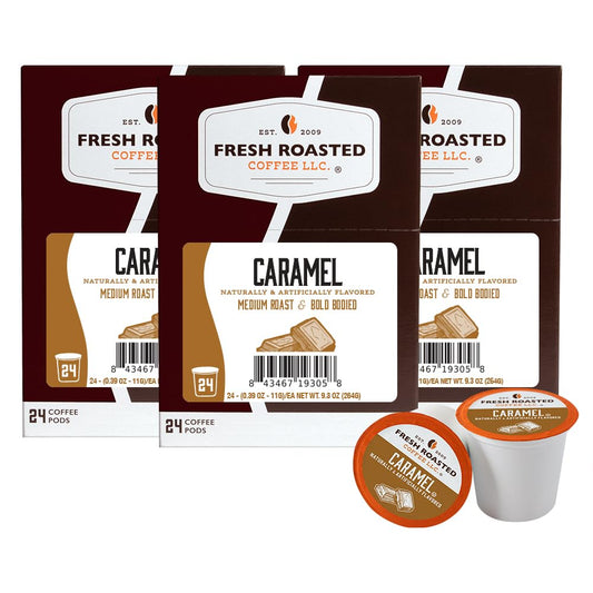 Fresh Roasted Coffee, Caramel, Flavored Coffee Pods, 72 Count