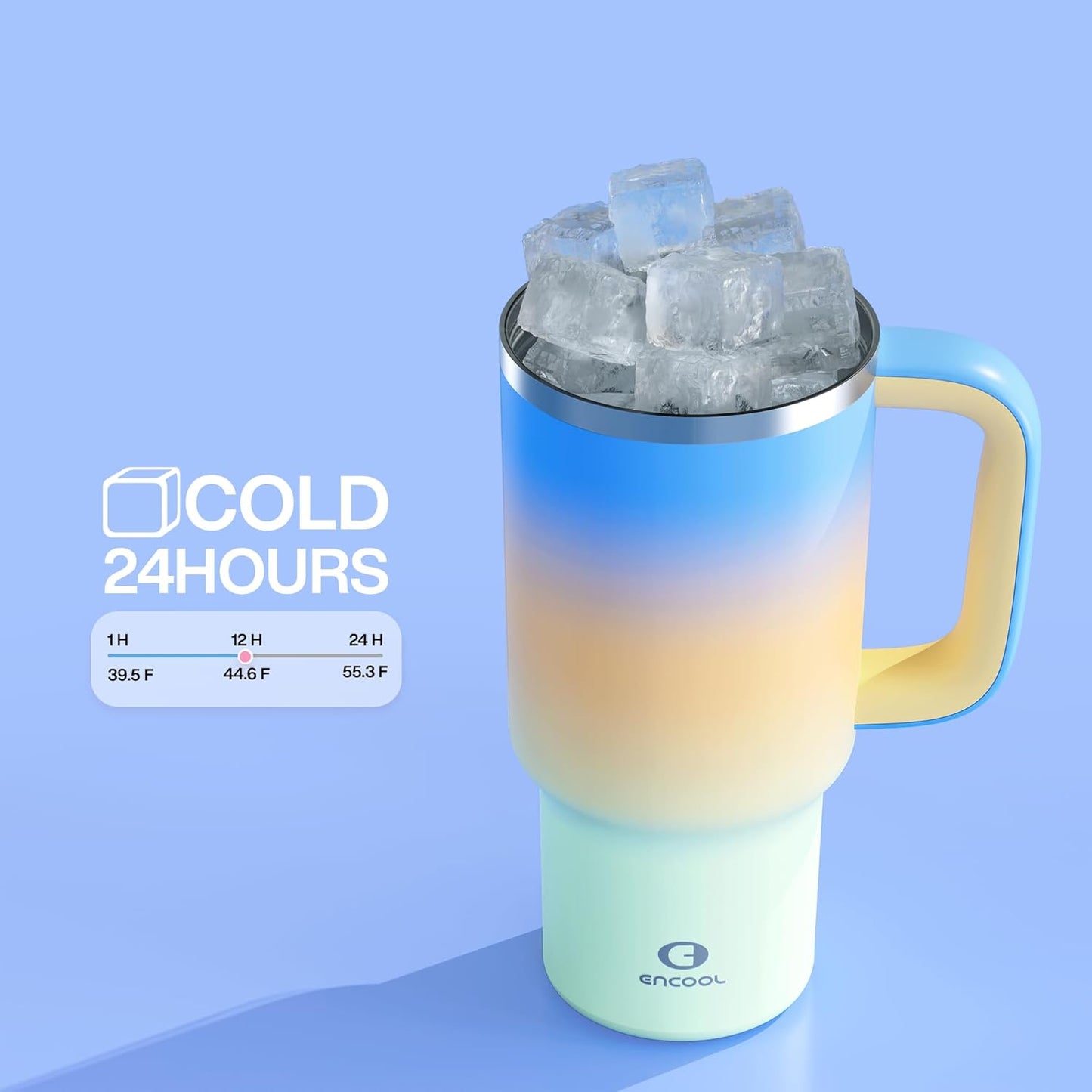 ENCOOL 32 oz Tumbler with Handle and Straw: Stainless Steel Insulated Tumbler Keeps Cold for 24 Hours, Leakproof Travel Cup Fits in Cup Holder and BPA-Free, Sunny Breeze