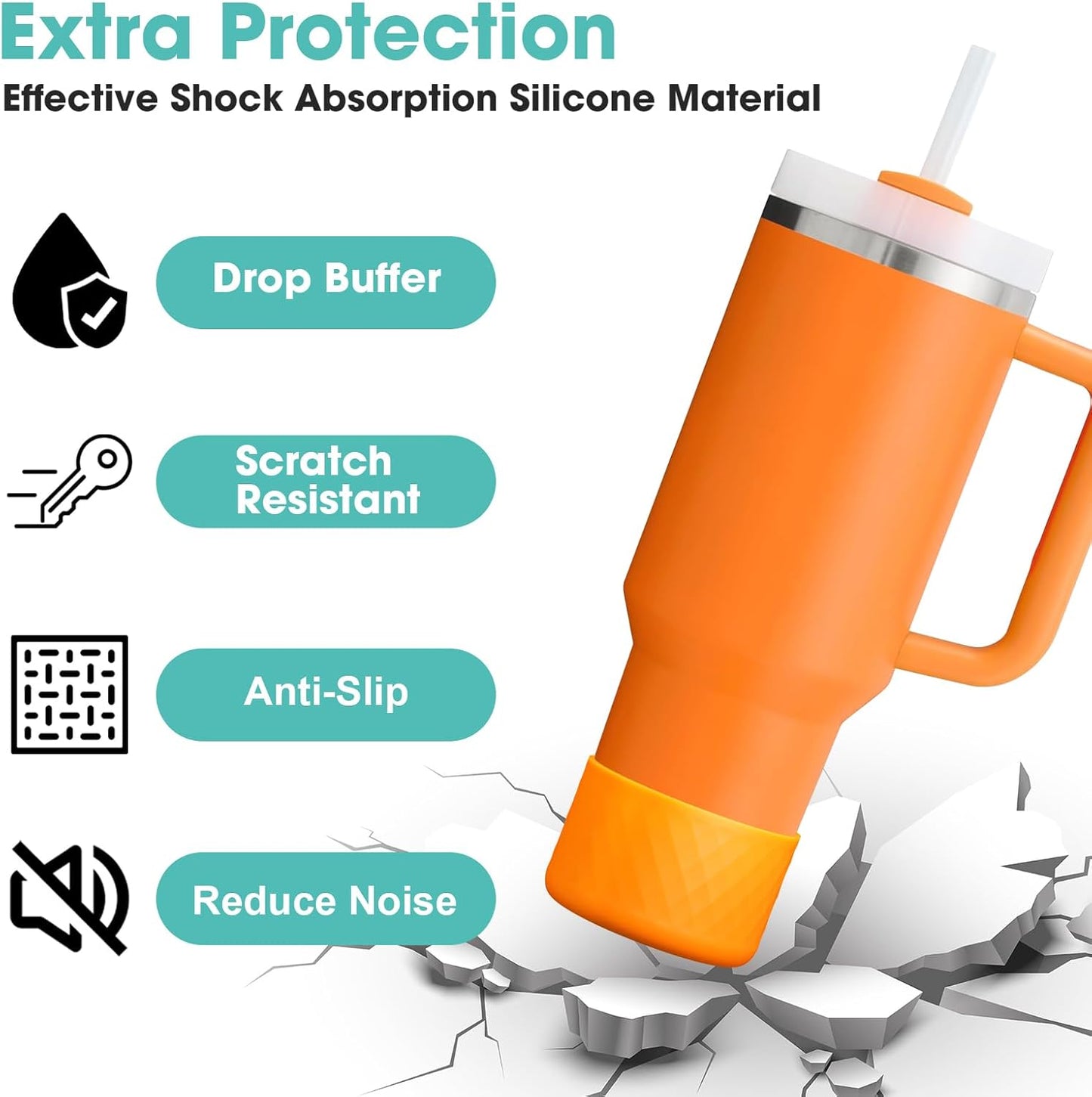 Upgrade 2PCS Protective Silicone Boot Bumper for Stanley Quencher Adventure 40oz 30oz IceFlow 20oz 30oz Tumbler, Water Bottle Bottom Sleeve Cover Accessories for Stanley Mug Cup(Orange)