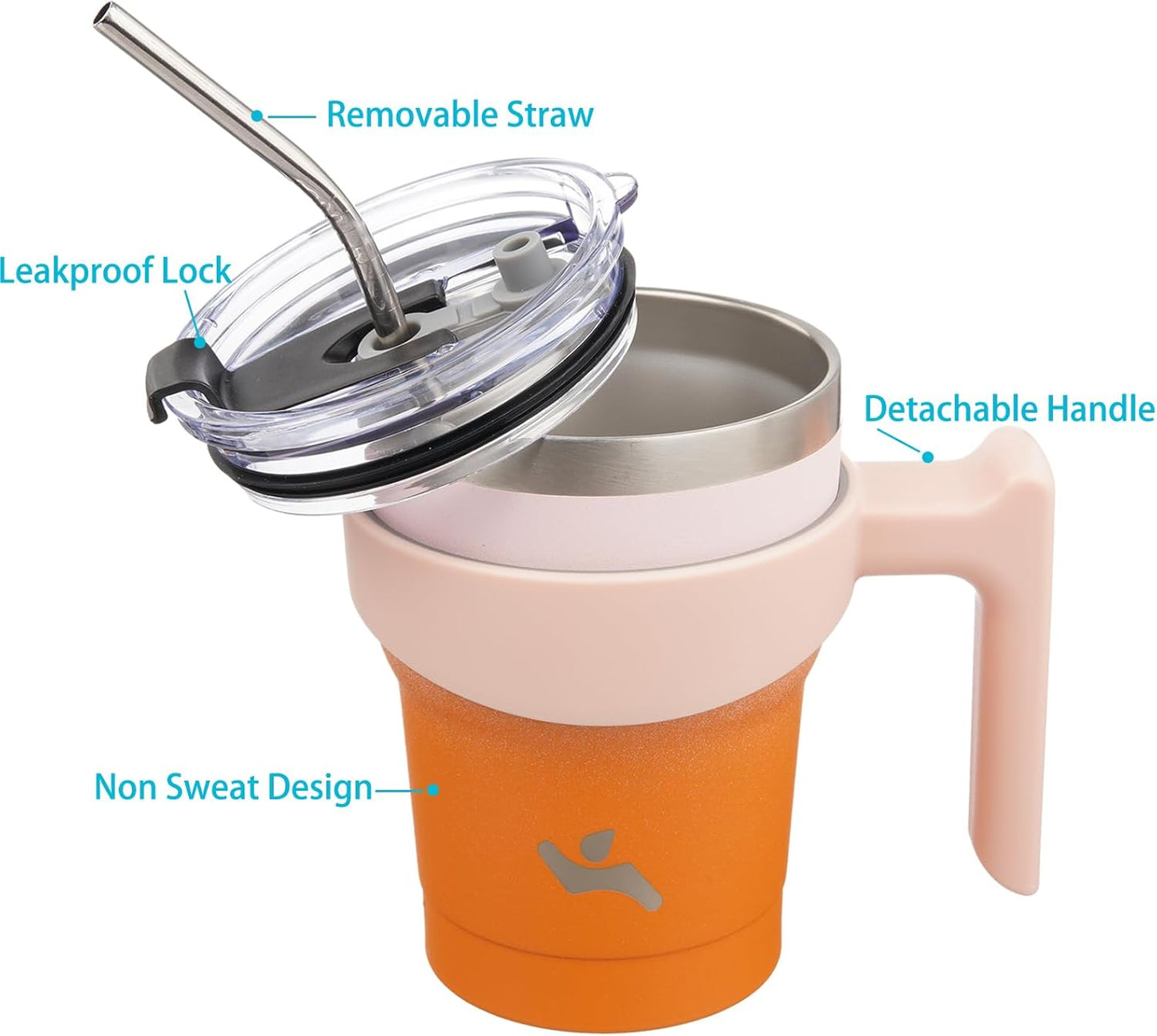 10 oz Tumbler with Handle and 2 Straw 2 Lid, Insulated Water Bottle Stainless Steel Vacuum Cup Reusable Travel Mug,Coral