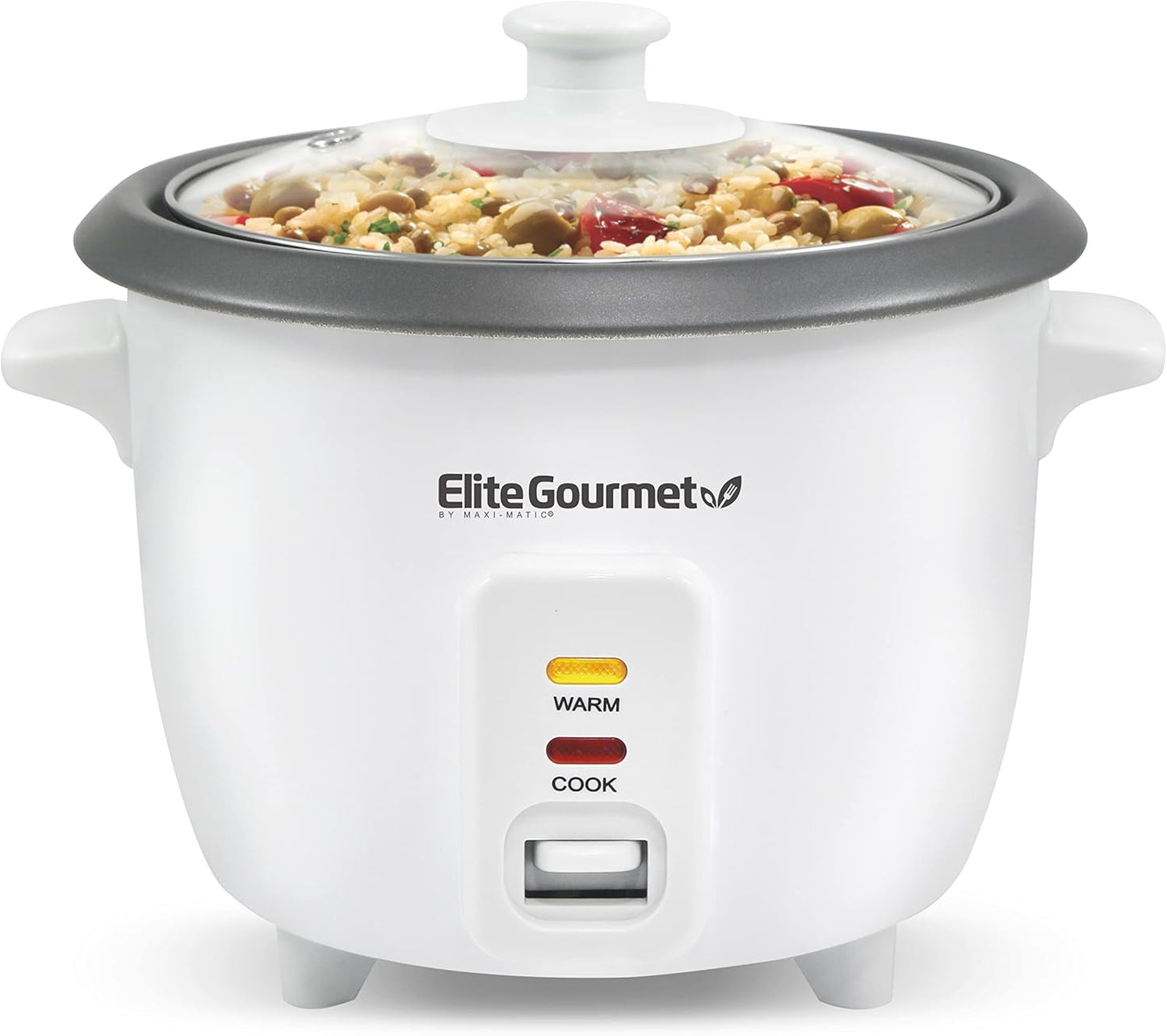 Elite Gourmet ERC-006NST Maxi-Matic Electric Rice Cooker with Non-Stick Inner Pot Makes Soups, Stews, Grains, Cereals, Keep Warm Feature, 6 Cups Cooked (3 Cups Uncooked), White