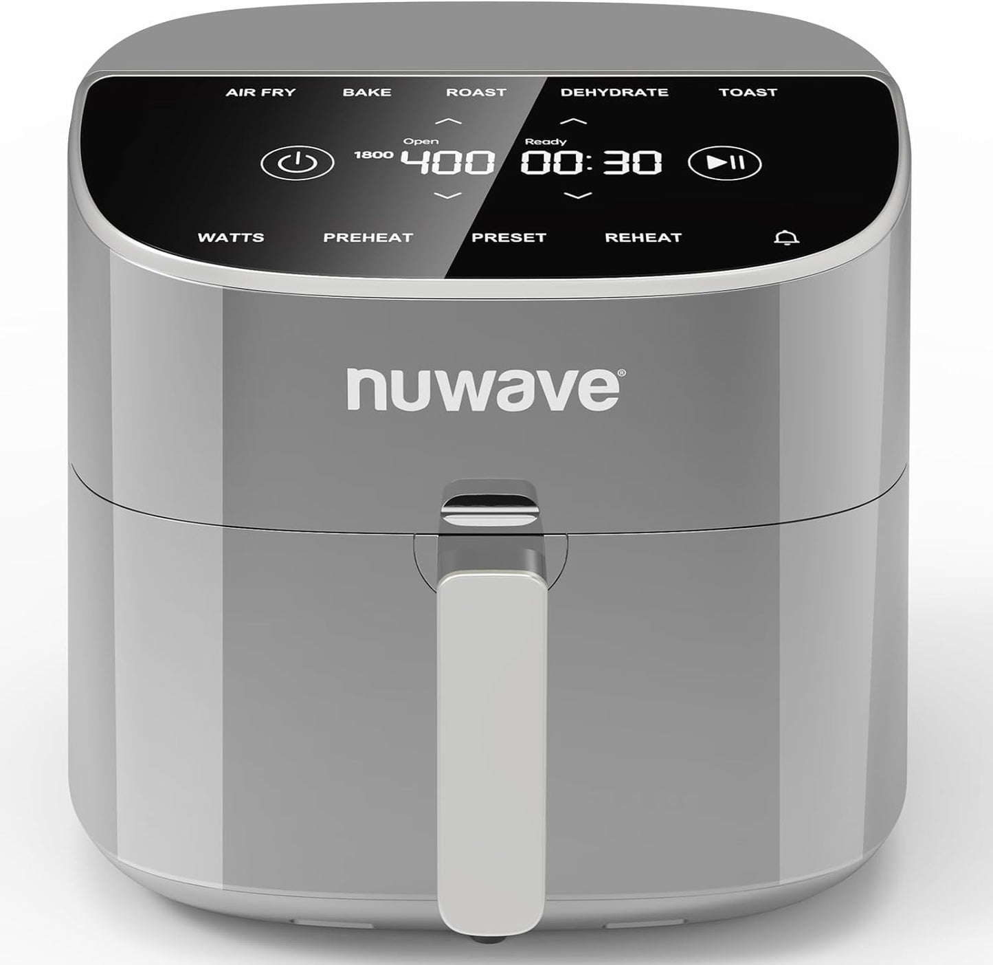 Nuwave Brio Plus 8 Qt Air Fryer, PFAS Free, New & Improved, Digital Touch Screen, Cool White Display, 50°F~400°F in Precise 5°, 5 Cook Functions, 100 Presets & 50 Memory, 3 Wattages 700, 1500, 1800