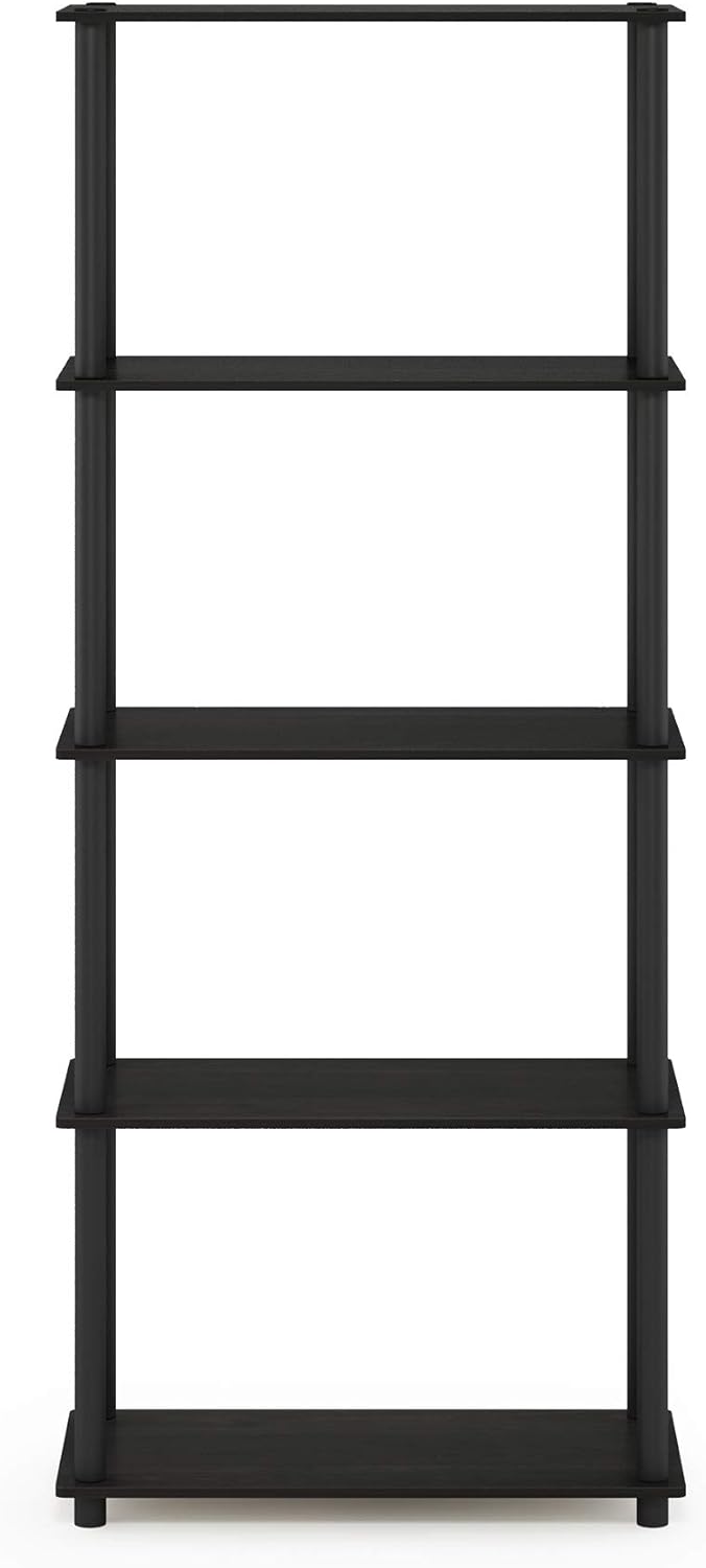 Furinno TURN-N-TUBE Storage Shelves, 5-Tier Book Shelf, Corner Shelf, Toolless Open Shelves, for Organization and Storage, Living Room, Garage, Home Office, Espresso