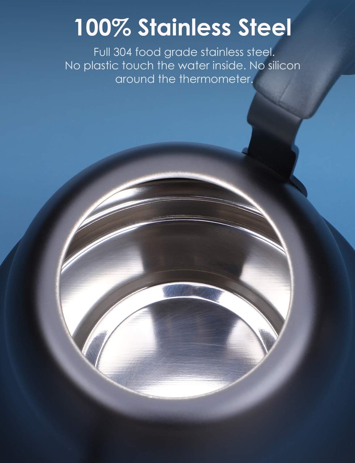 Tea Kettle with Thermometer Stovetop Gooseneck Kettle 28oz 0.8L Pour Over Coffee Pot, Matte Black Camping Home Kitchen Water Boiler, 1Pack