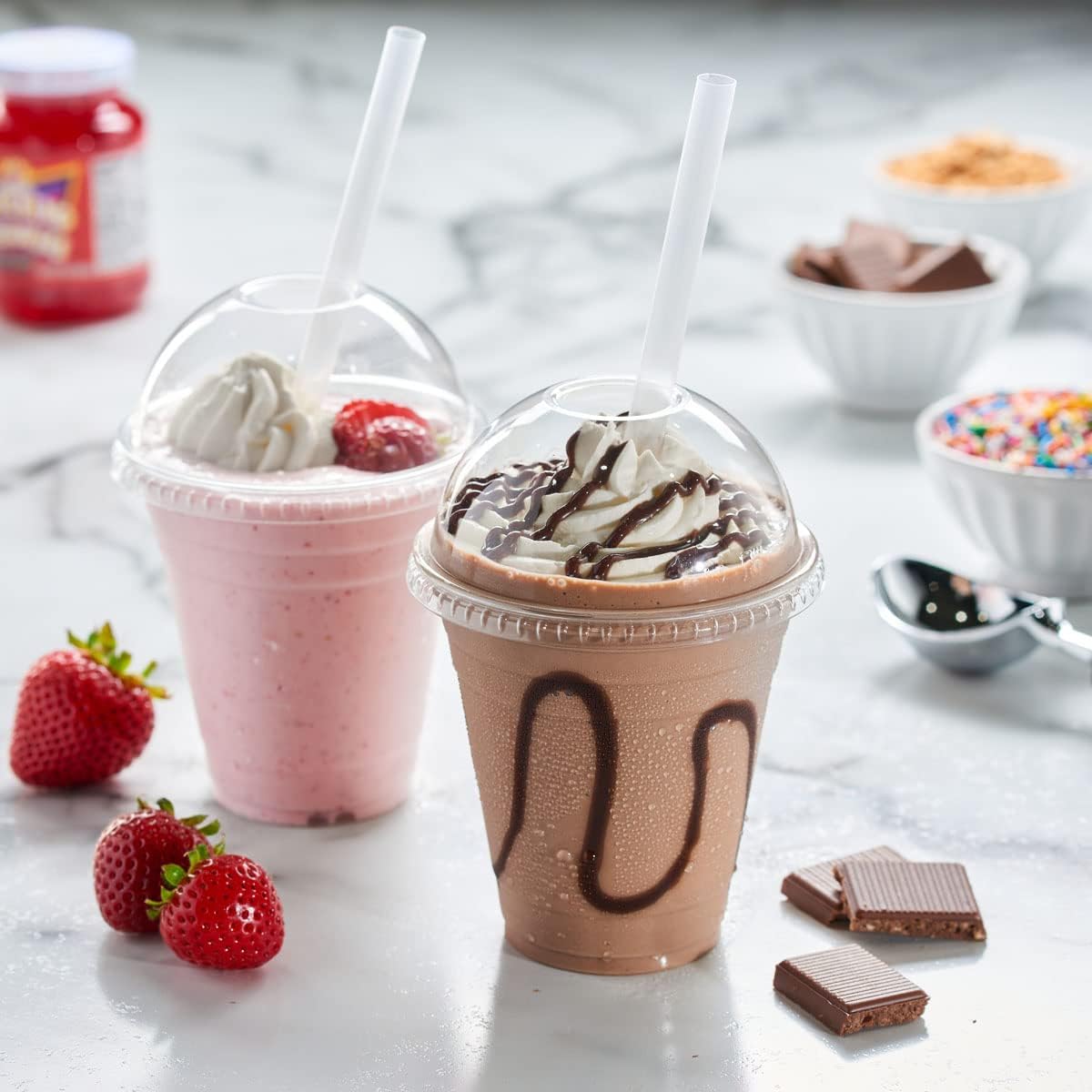 GUSTO [12 oz. - 100 Count Clear Plastic Cups With Dome Lids - Perfect for Smoothies, Milkshakes, and To-Go Beverages (Formerly Comfy Package)