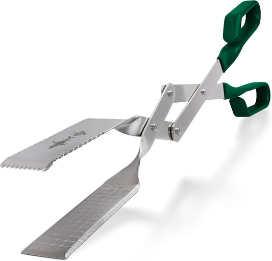 Shark BBQ Grill Tongs - 17 inch (Green). Professional steak grilling utensil. Long-reach Barbeque Tong. Ideal for steak, fish, burger, and sausage