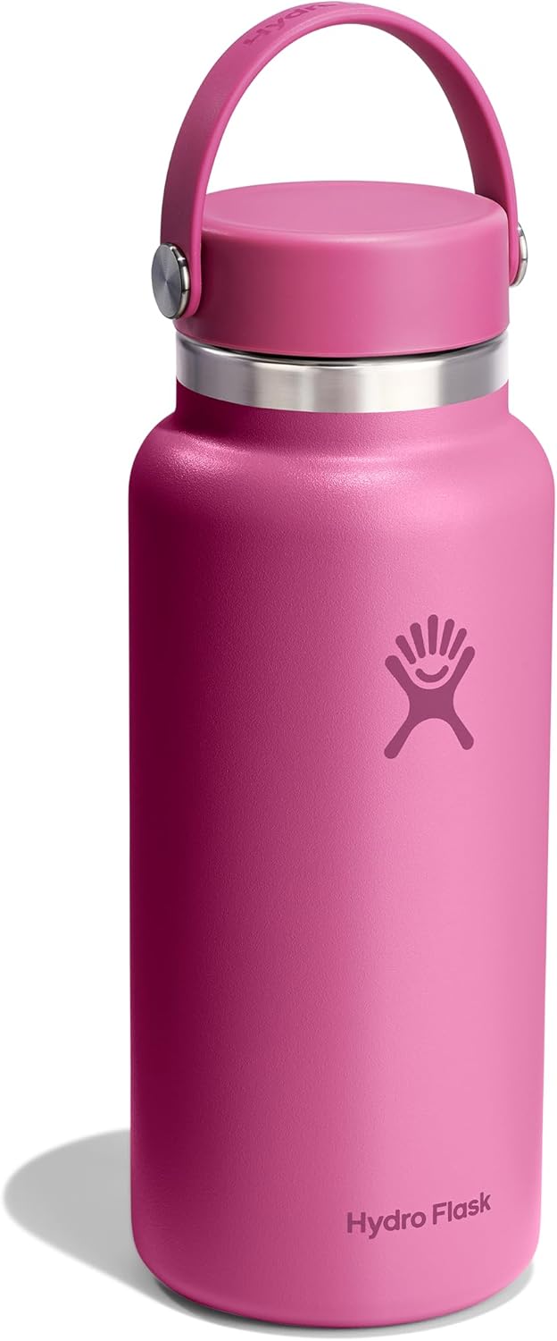 Hydro Flask Water Bottle - Insulated Stainless Steel - Wide Mouth Flex Lid, Non Spill, Leakproof and Refillable in 32 Oz Reef Pink