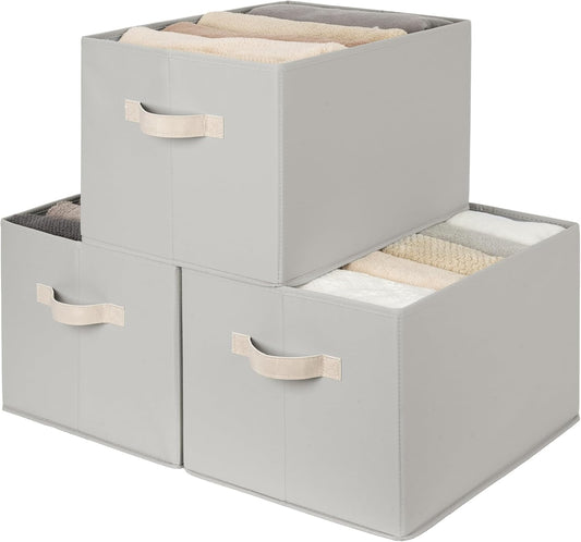StorageWorks Storage Baskets for Shelves, Foldable Fabric Closet Storage Bins with Handles, Fabric Storage Bins Clothes Organizer, Light Gray, 3-Pack, Extra Large
