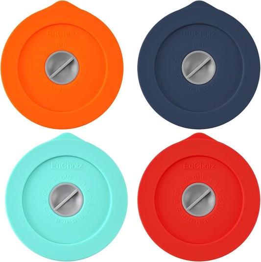 Replacement Lids for Pyrex 7202-PC 1 Cup, Silicone Round Storage Cover Lid for Anchor Hocking Glass Bowl 4 Pack with Date Mark