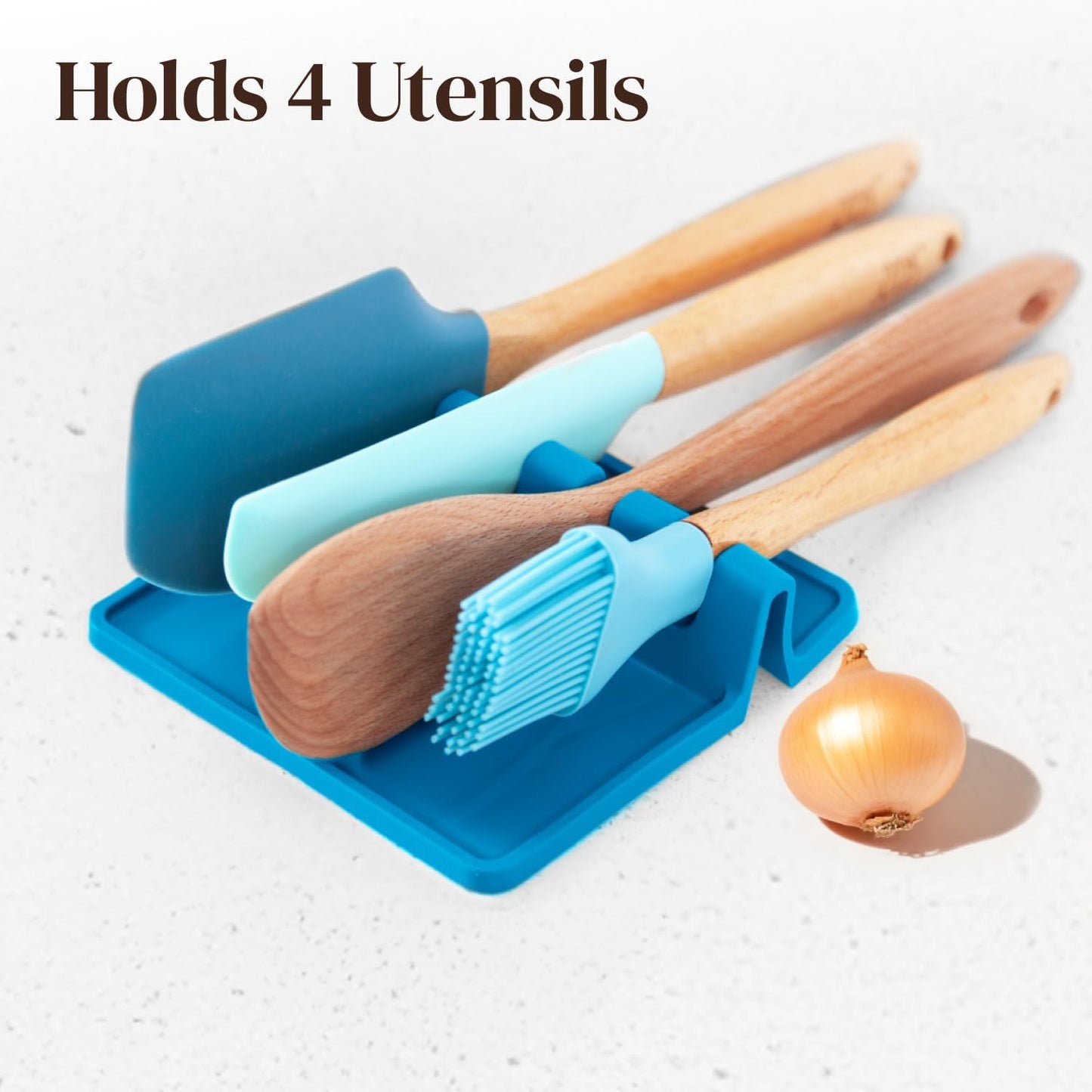 Light Blue Silicone Spoon Rest for Stove Top with Drip Pad (Two Pack) - Heat Resistant BPA Free Utensil Rest & Spoon Holder for Kitchen Counter - Grill Utensil Holder - Spatula Holder, Tongs, Ladle
