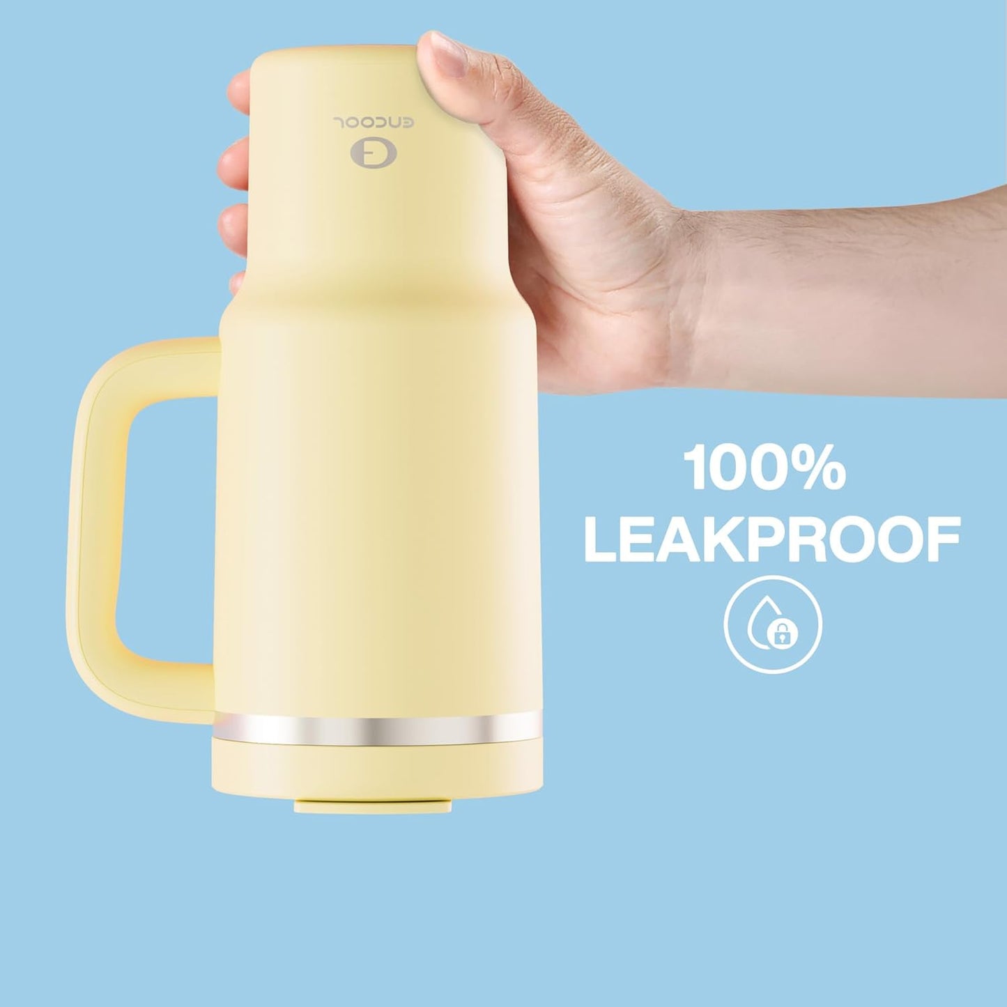 ENCOOL 32 oz Tumbler with Handle and Straw: Stainless Steel Insulated Tumbler Keeps Cold for 24 Hours, Leakproof Travel Cup Fits in Cup Holder and BPA-Free,Light Vanilla