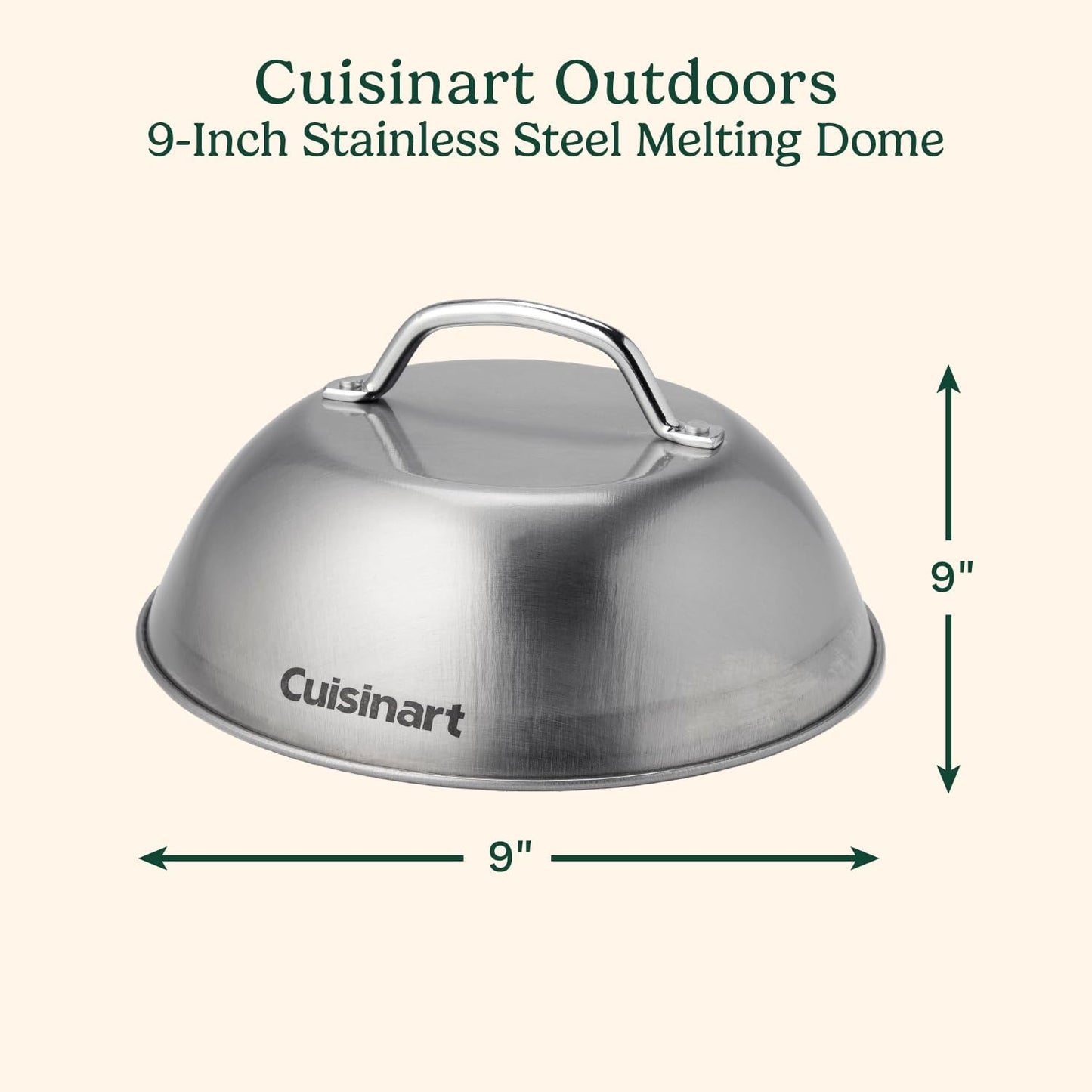 Cuisinart 9” Stainless Steel Melting Dome, Griddle Accessories for Flat Top Cooking, Basting Cover for Enhanced Flavor and Steaming Vegetables, Perfect for Indoor and Outdoor Cooking