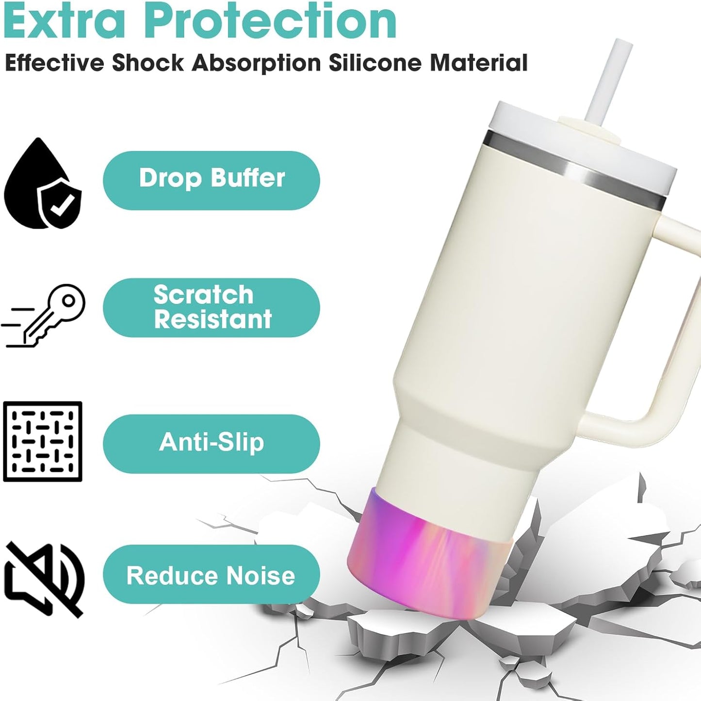 Upgrade 2PCS Protective Silicone Boot Bumper for Stanley Quencher Adventure 40oz 30oz 20oz Tumbler, Water Bottle Bottom Sleeve Cover Accessories for Stanley Mug Cup(Camouflage Pink)