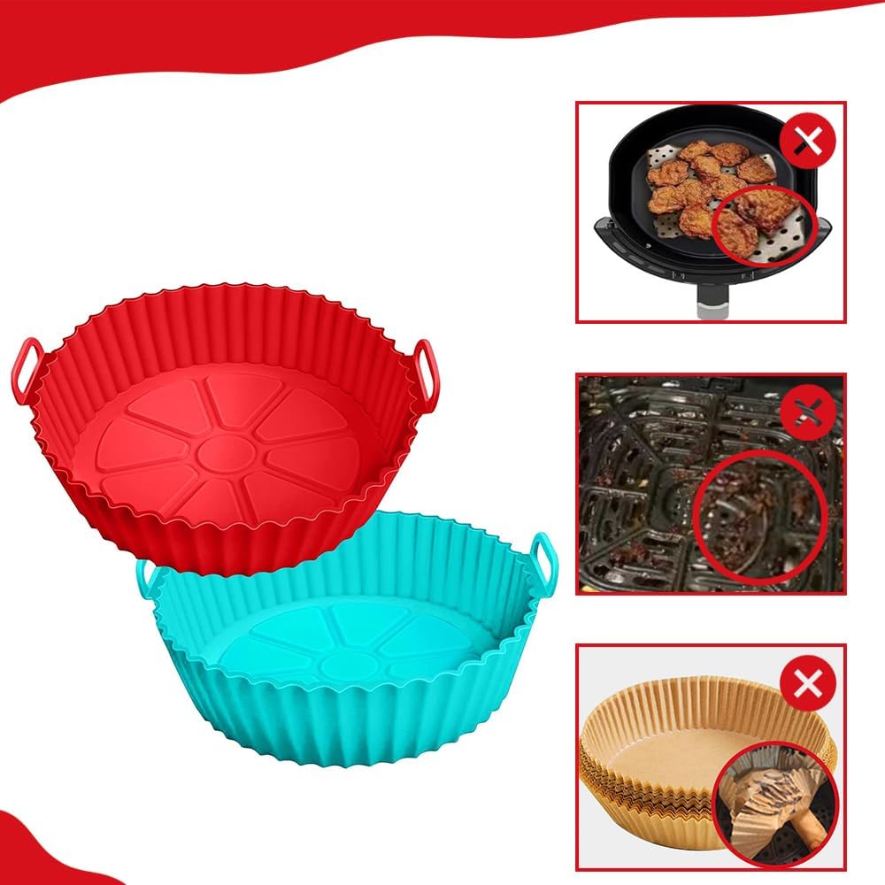 2 Pack,Air Fryer Silicone Liners Compatible With COSORl Air Fryer Or 5 QT Or Bigger (Red+Blue)