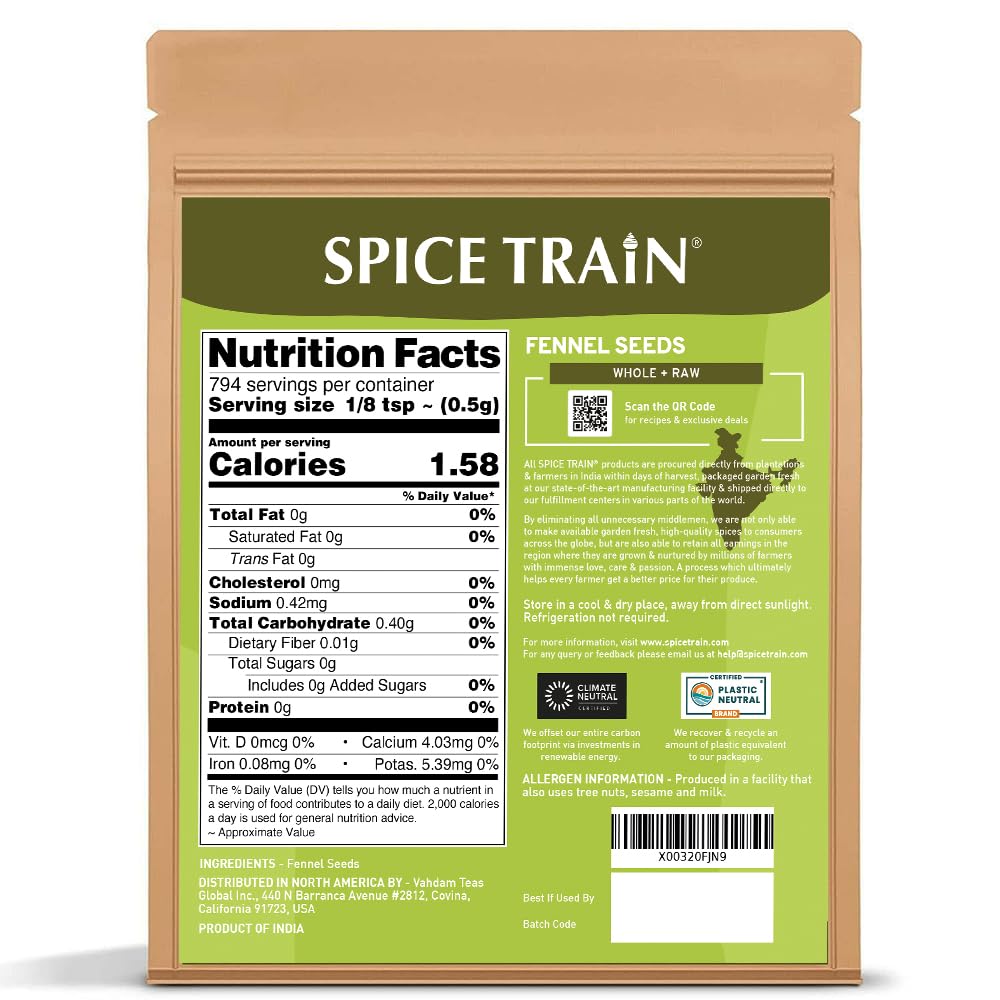 Fennel Seeds (397g/14oz) Tested for Quality | Raw Fennel Seed | Perfect for Cooking, Teas, Smoothies & Lattes | Bulk Whole Seeds in Resealable Zip Lock Pouch