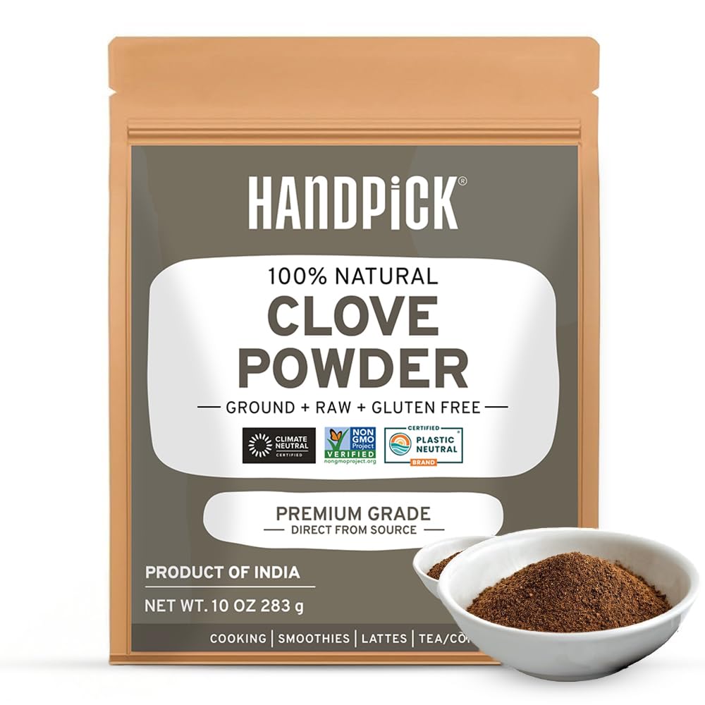 HANDPICK Ground Cloves (283g/10oz), Gluten free, Sourced from India, For Cooking, Smoothies, Tea, Packed in Resealable Zip Lock Pouch