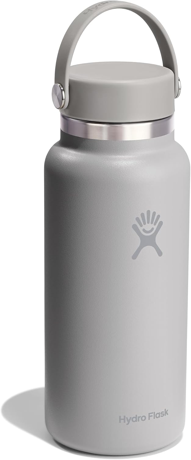 Hydro Flask Water Bottle - Insulated Stainless Steel - Wide Mouth Flex Lid, Non Spill, Leakproof and Refillable in 32 Oz Brich Gray