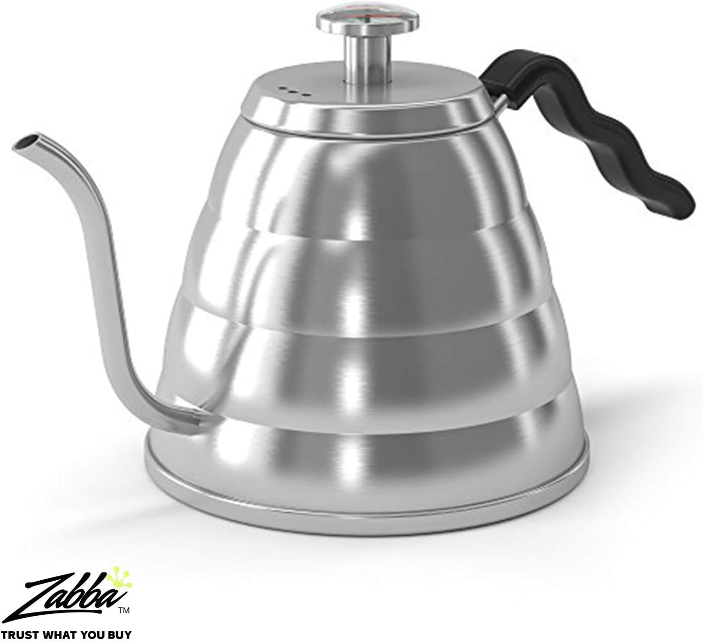 Coffee Gator Gooseneck Kettle with Thermometer - 34oz Premium Stainless Steel Pour Over Coffee Maker Kettle, Stove Top, w/Precision Drip Spout, for Drip Coffee, French Press, Tea Kettle, 4 Cup, 1L