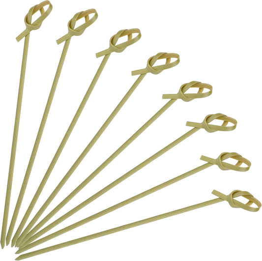 Minisland 200 Pcs Premium Long Bamboo Knot Cocktail Toothpicks 6 Inch Skewers for Appetizers, Fruit Kabobs, Sandwiches, Drinks -MSL161