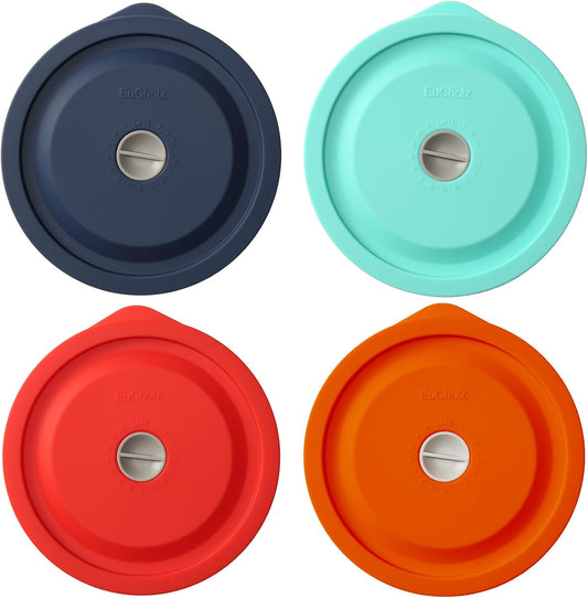 Replacement Lids for Pyrex 7201-PC 4 Cup, Silicone Round Storage Cover Lid for Anchor Hocking Glass Bowl 4 Pack with Date Mark