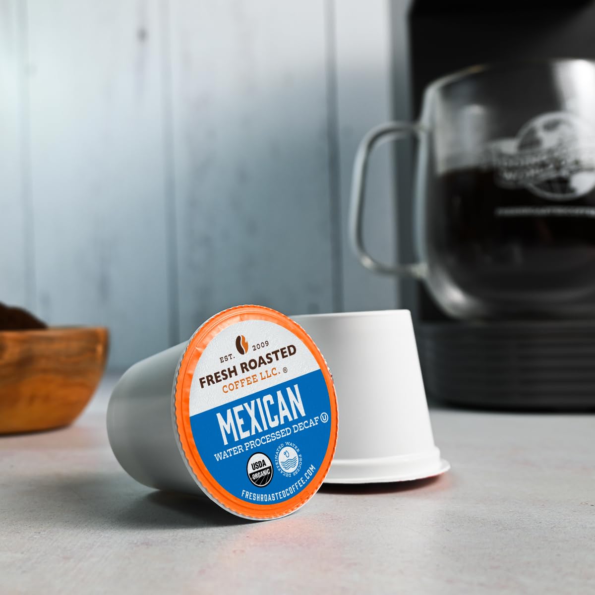 Fresh Roasted Coffee, Organic Mexican Water-Processed Decaf | USDA Organic, 100% Single Origin, Kosher | Medium Roast 72 Pods for K Cup Brewers