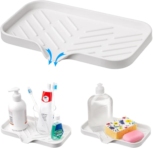 1 Pc Cream Silicone Sponge Holder | Sink Tray for Dish Sponges and Soap Organization | 9.45 x 5.51