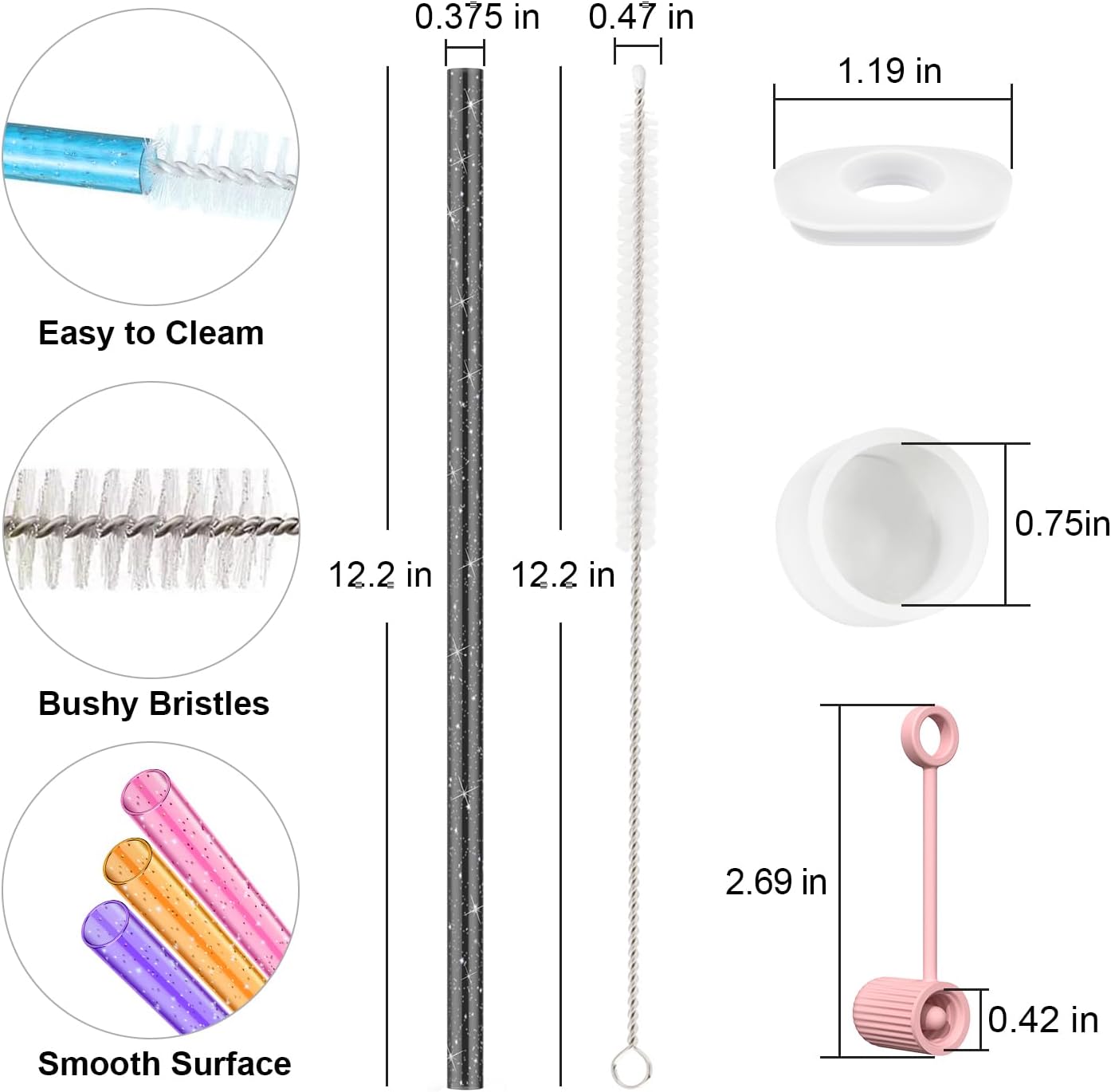 6 PCS Replacement Straws with Cover Spill Toppers for Stanley Cup 40 oz 30 oz Tumbler, Reusable Drinking Straws with Cover Cap and Cleaning Brush for Stanley Cup Accessorie, BPA Free, Dishwasher Safe