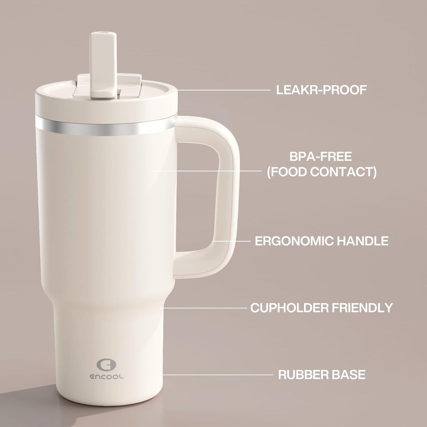 32 oz Tumbler with Handle and Straw: Stainless Steel Insulated Tumbler Keeps Cold for 24 Hours, Leakproof Travel Cup Fits in Cup Holder and BPA-Free, Cream Moon