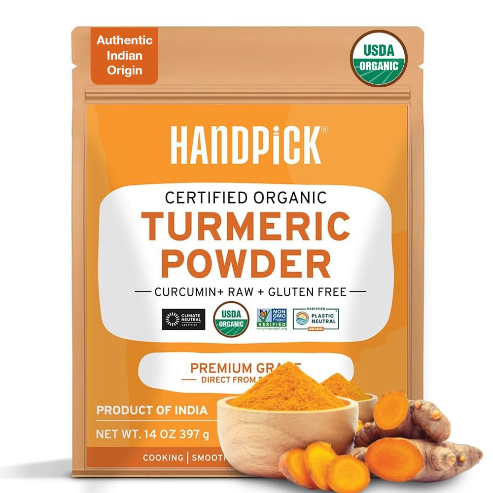 HANDPICK, Organic Turmeric Powder with Curcumin (397g/14oz) | Authentic Indian Origin | Gluten Free | Made from Turmeric Root