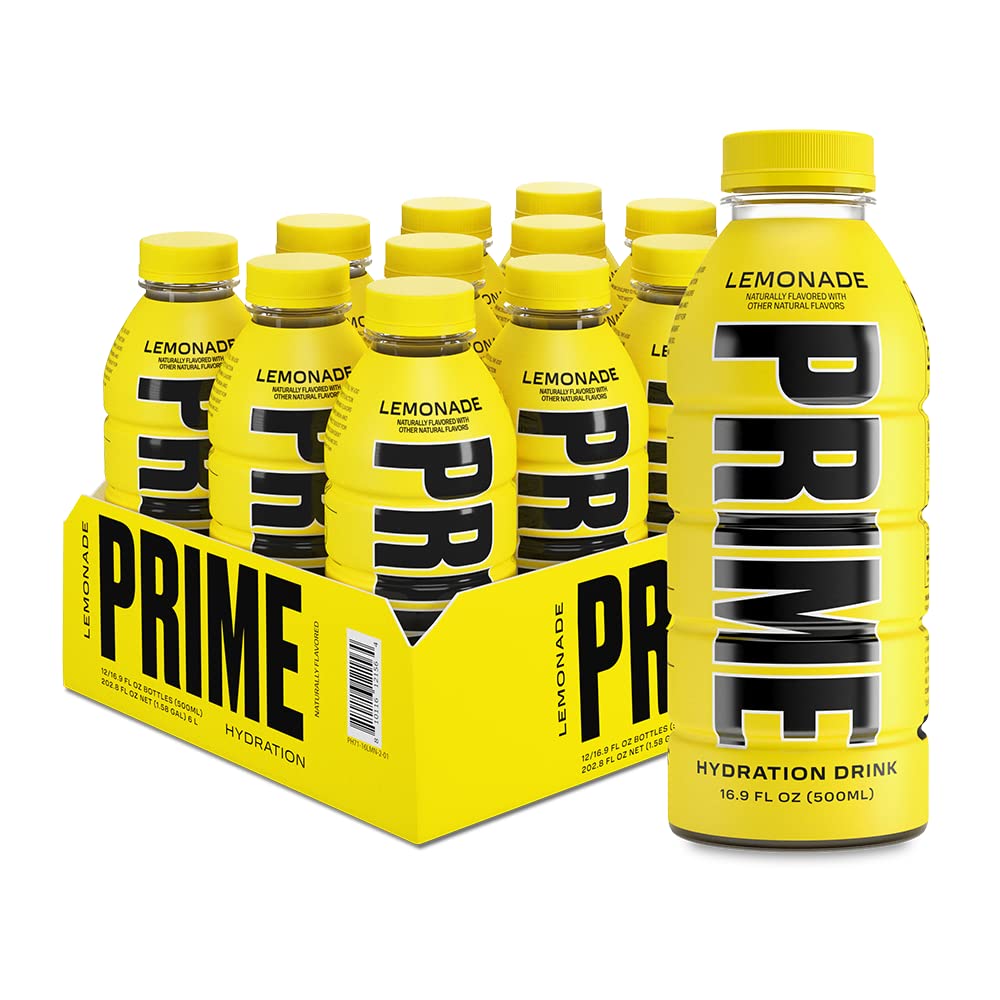 PRIME Hydration LEMONADE, Sports Drinks, Electrolyte Enhanced for Replenishing Fluids, 250mg BCAAs, B Vitamins, Antioxidants, Low Sugar, 16.9 Fl Oz, 12 Pack
