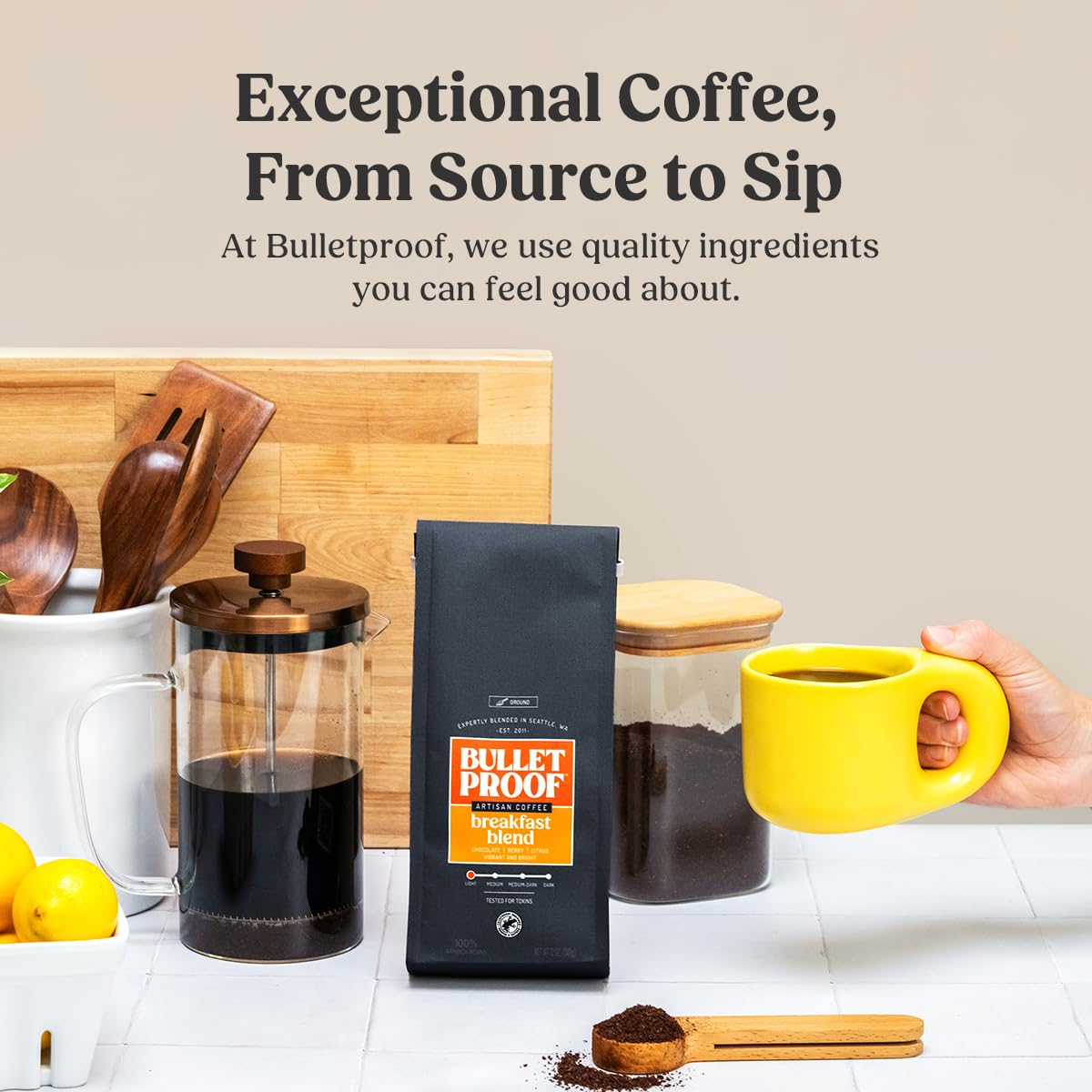 Bulletproof Breakfast Blend Light Roast Ground Coffee, 12 Ounces, Clean Coffee Tested for Toxins, Packaging May Vary