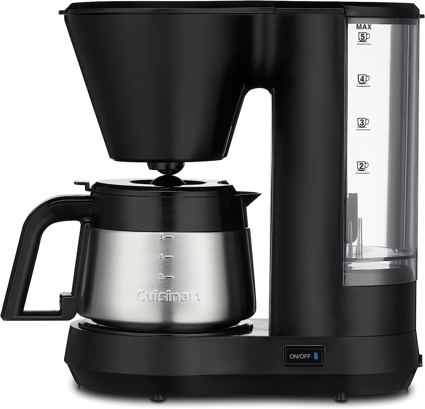Cuisinart 5-Cup Coffee Maker with Stainless Steel Carafe, Coffee Machine with Removable Water Reservoir, Charcoal Water Filter, 30-Minute Keep Warm, and Brew Pause, DCC-5570NAS, Stainless Steel