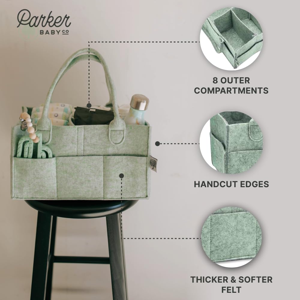 Parker Baby Diaper Caddy - Nursery Storage Bin and Car Organizer for Diapers and Baby Wipes - Sage Green, Large