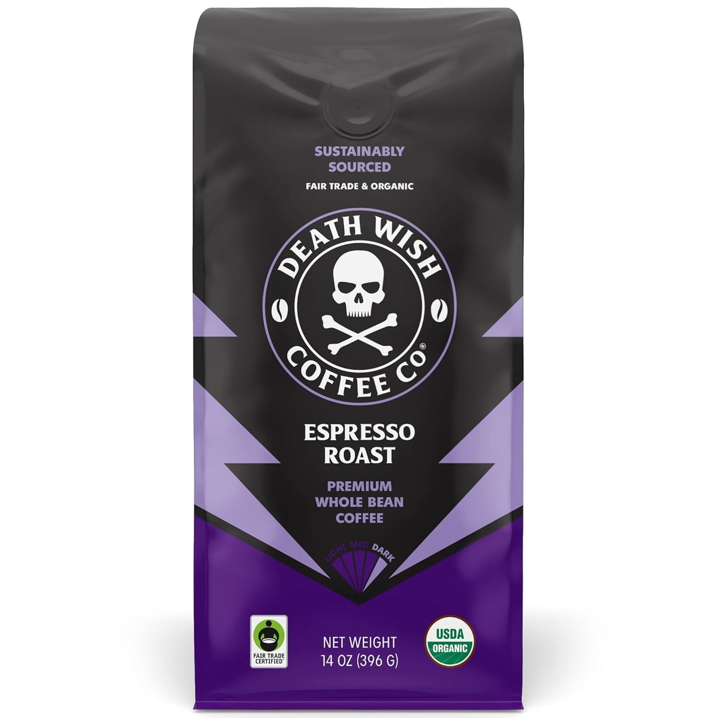 Death Wish Coffee, Whole Bean Espresso Roast - Organic, Fair Trade, Arabica and Robusta Coffee Beans, 14 ounce (Pack of 1)