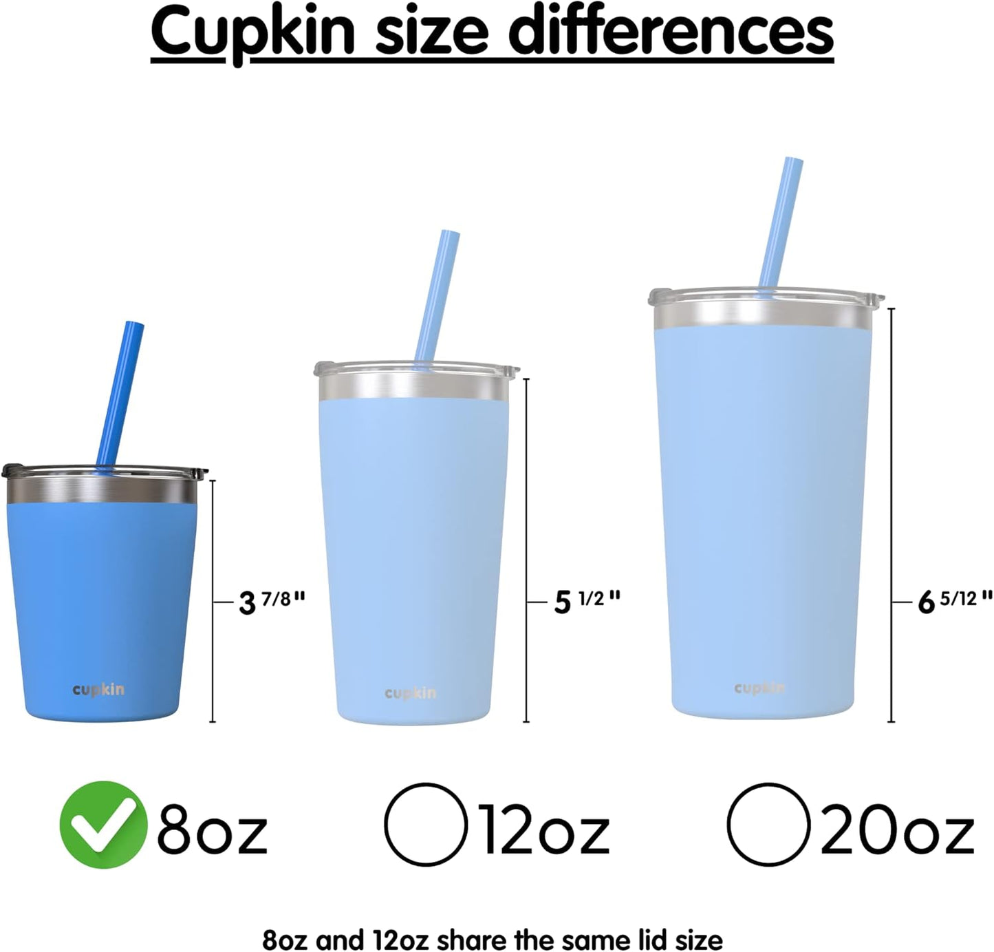 CUPKIN Kids Cup, The Original 8 oz Stackable Stainless Steel Kid Cups, Set of 2 Powder Coated Insulated Sippy Cup for 1+ Year Old Toddlers & BPA Free Lids & Reusable Silicone Straws (Blue + Gray)