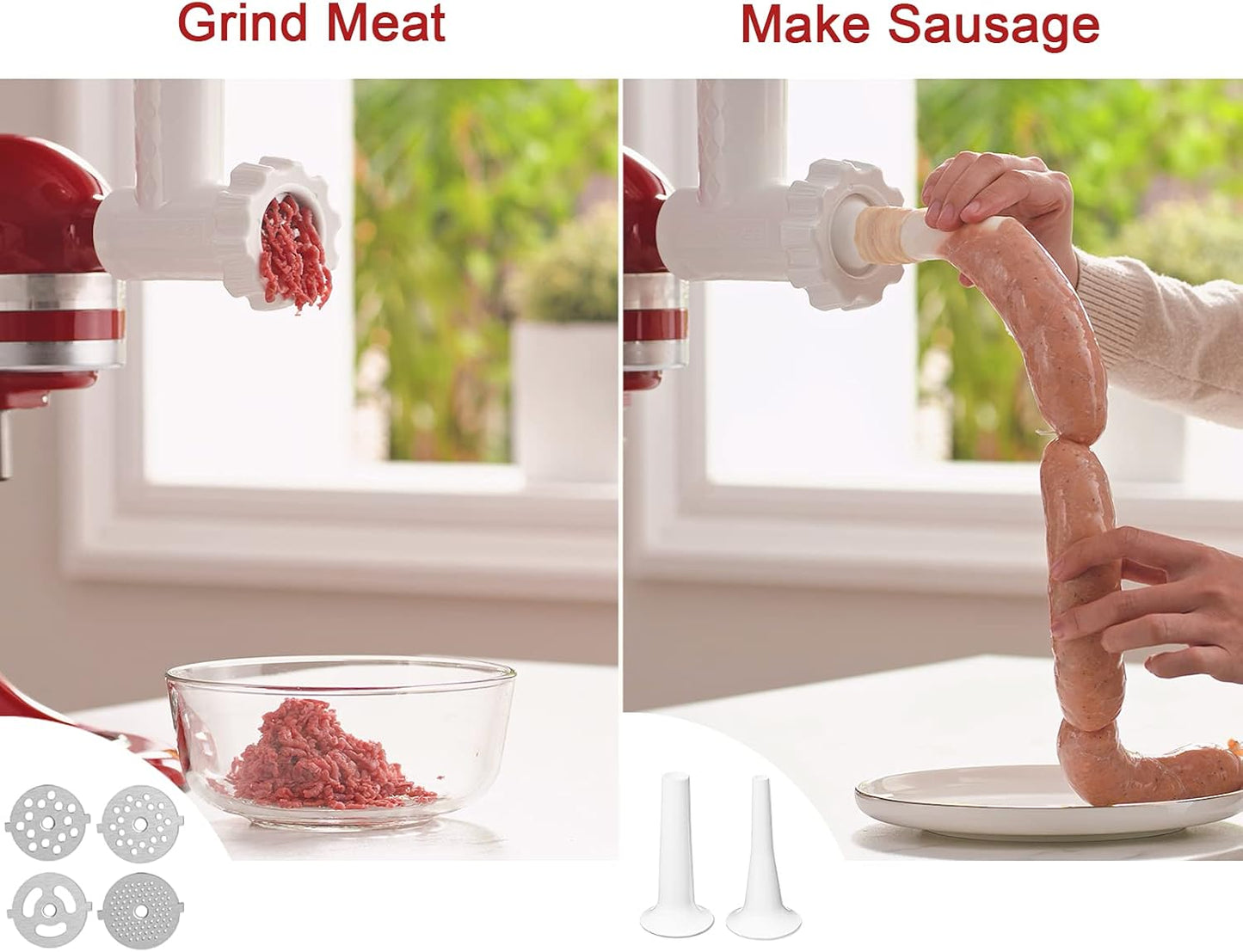 Food Grinder Attachment for KitchenAid Stand Mixers Includes 2 Sausage Filler Tubers, 4 Grinding Plates, Meat Grinder Attachment for kitchenAid, White …