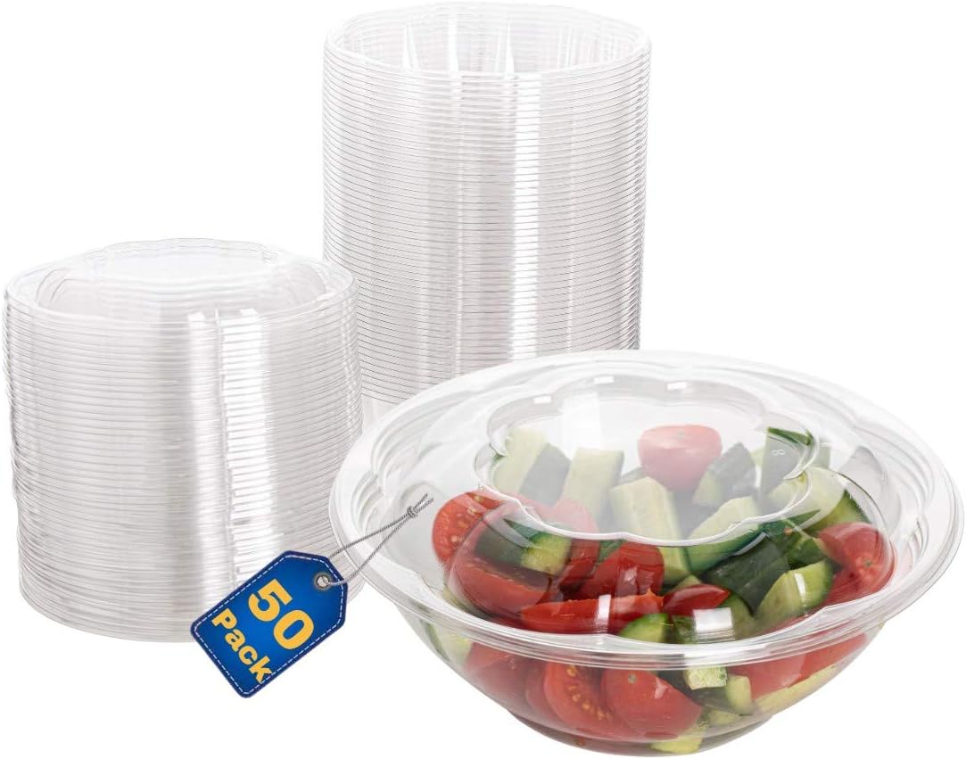 Smygoods Disposable Plastic Salad Bowls with Airtight Lids Ideal for Meal Prep, Takeout, Catering, Parties, Picnics, and Food Storage, Stackable, Leak-Proof