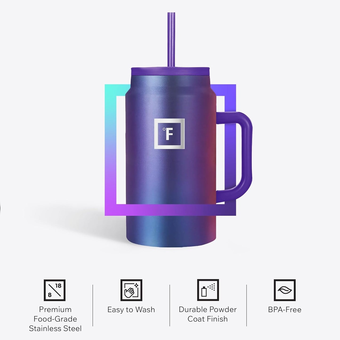 IRON °FLASK Co-Pilot Insulated Mug w/Straw & Flip Cap Lids - Cup Holder Bottle for Hot, Cold Drink - Leak-Proof - Water, Coffee Portable Travel Mug - Black, 50 Oz