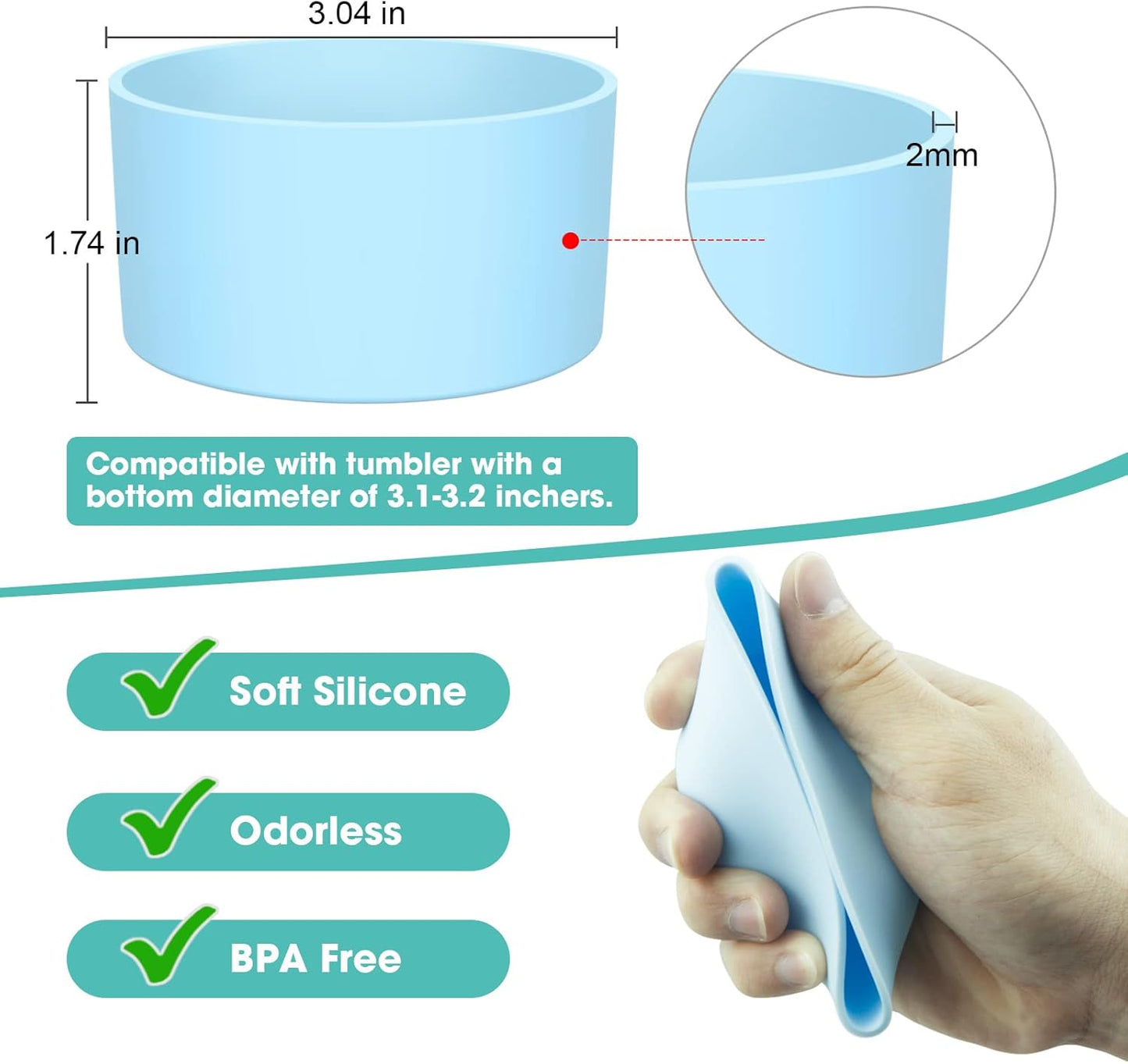 Upgrade 2PCS Protective Silicone Boot Bumper for Stanley Quencher Adventure 40oz 30oz IceFlow 20oz 30oz Tumbler, Water Bottle Bottom Sleeve Cover Accessories for Stanley Mug Cup(Light Grey)