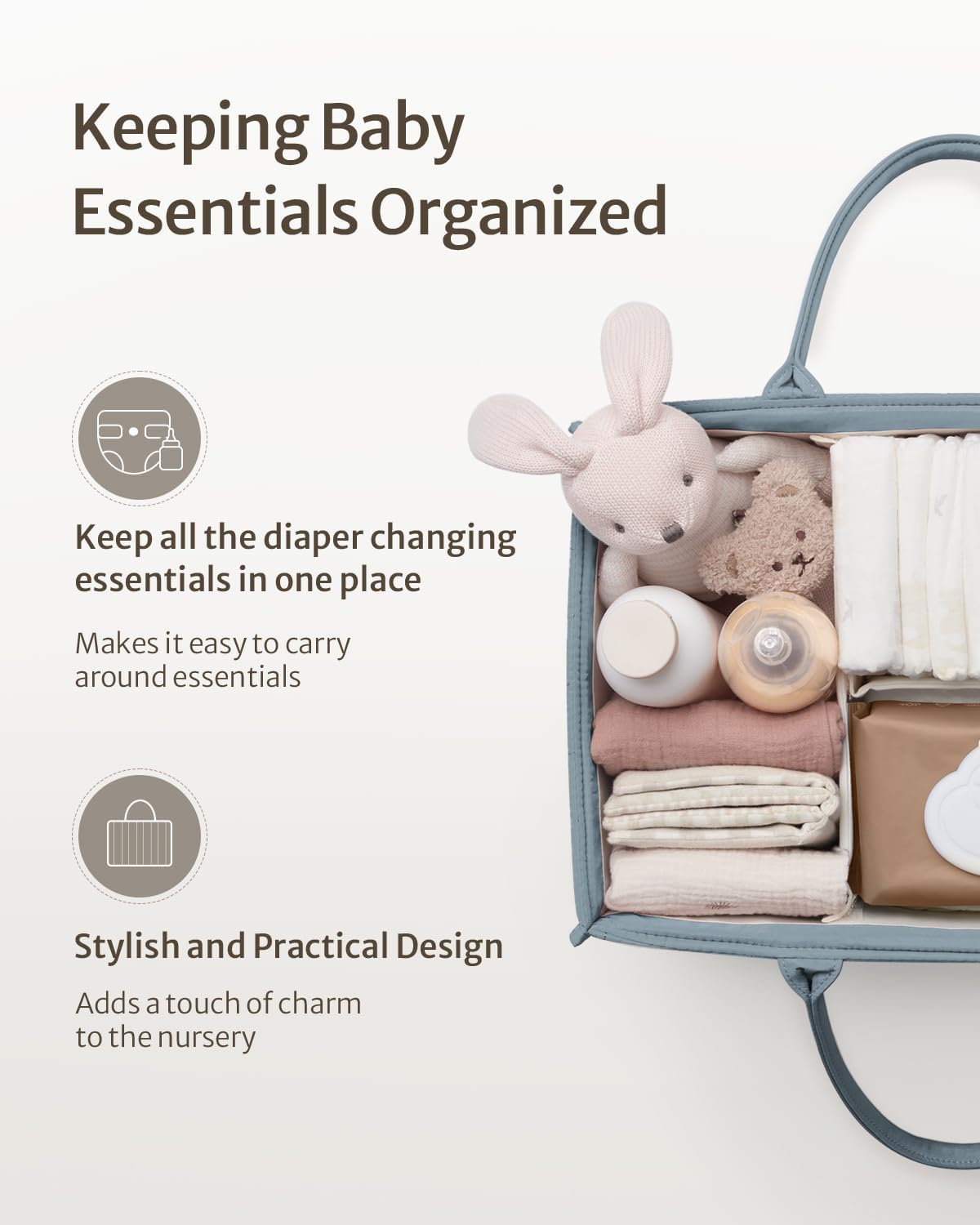 Blissful Diary Baby Diaper Caddy Organizer, Stylish Storage Basket for Newborn Essentials and Diaper Station, Gift for Baby Shower and Registry Must-Have, Dusty Blue