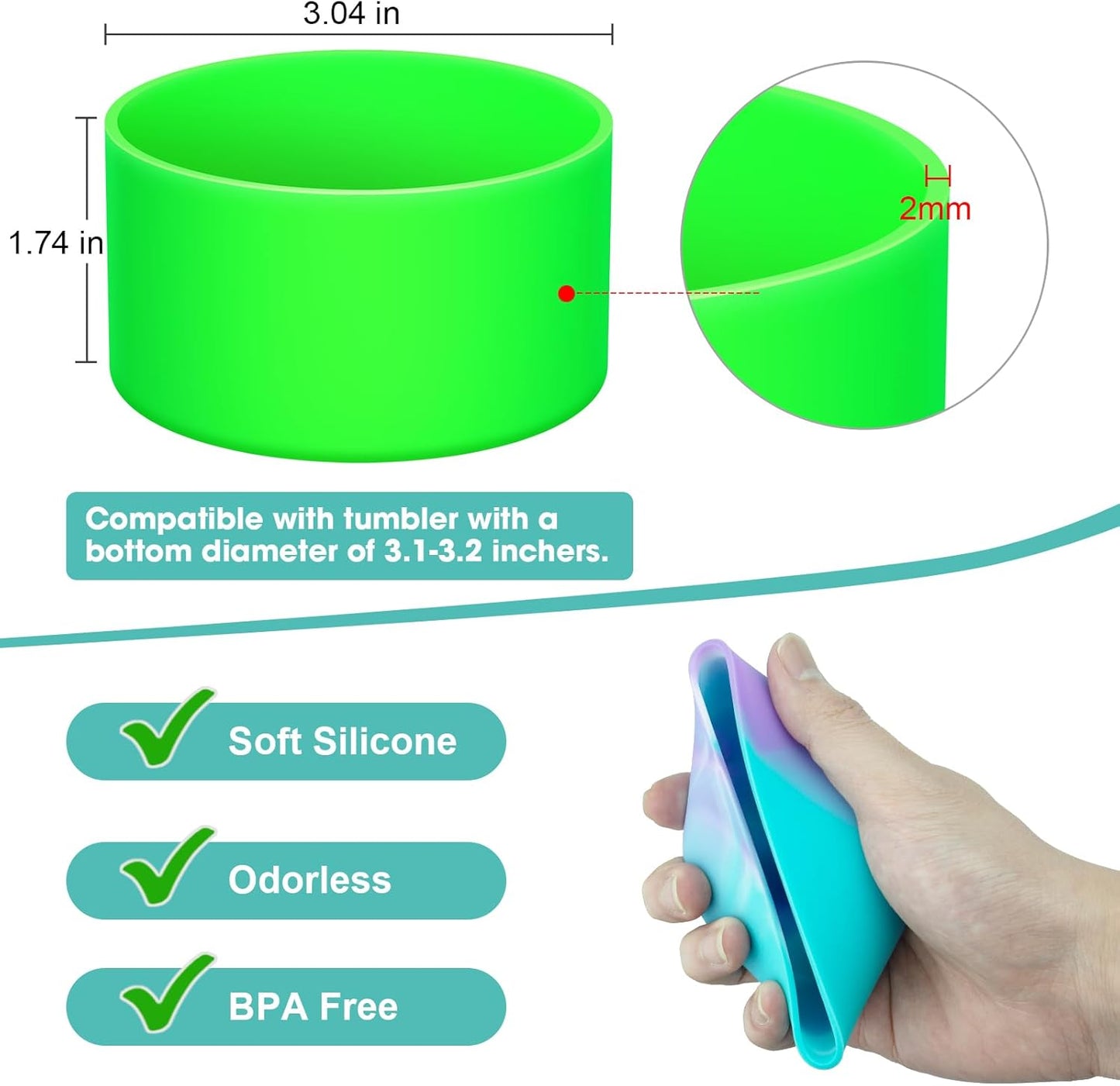 Upgrade 2PCS Protective Silicone Boot Bumper for Stanley Quencher Adventure 40oz 30oz IceFlow 20oz 30oz Tumbler, Water Bottle Bottom Sleeve Cover Accessories for Stanley Mug Cup(Bright Green)