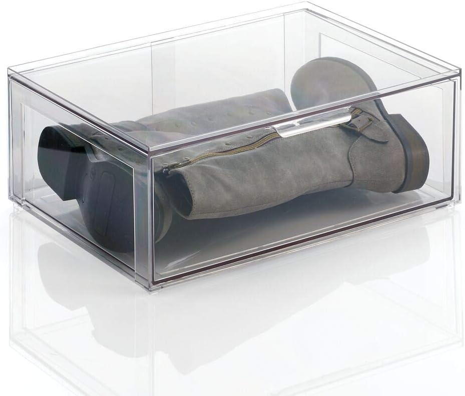 mDesign Plastic Stackable Closet Storage Organizer Bin Containers with Front Pull Drawer for Cabinet, Desk, Shelf, Cupboard, or Dresser Organization - Lumiere Collection - Clear