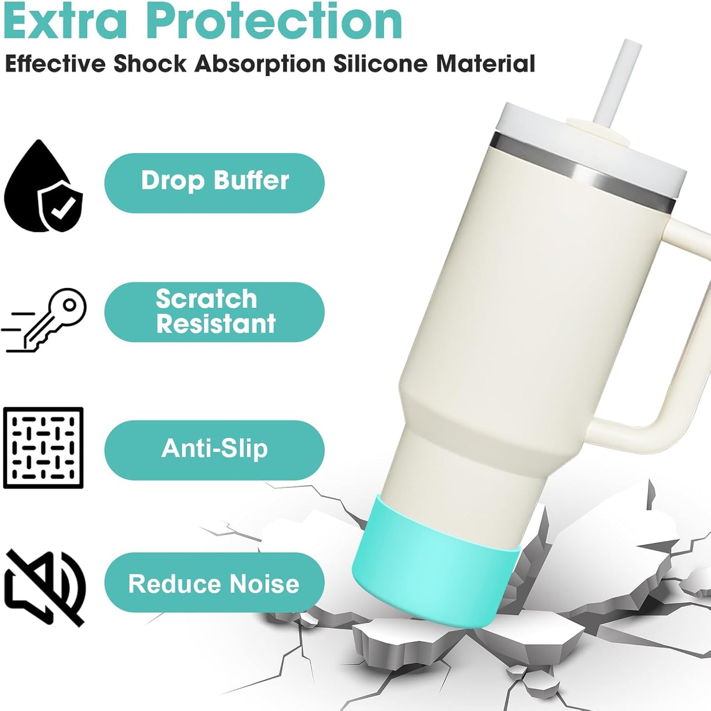 Upgrade 2PCS Protective Silicone Boot Bumper for Stanley Quencher Adventure 40oz 30oz IceFlow 20oz 30oz Tumbler, Water Bottle Bottom Sleeve Cover Accessories for Stanley Mug Cup(Ice Green)