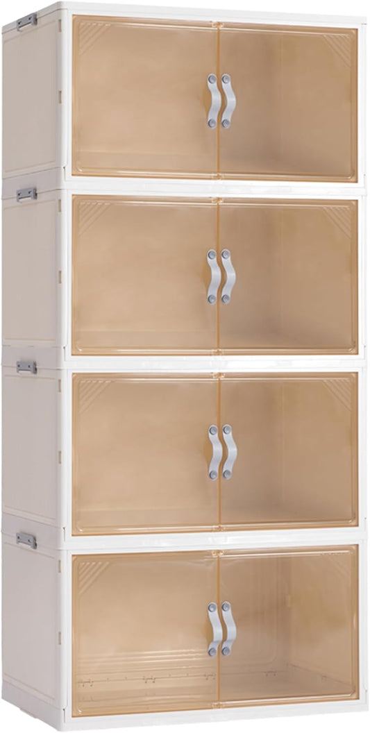 AHEONLAR 4 Pack Plastic Storage Bins with Drawers - 388QT Foldable Stackable Storage Bins with Lids - Closet Craft Organizers and Storage - Plastic Drawer Storage for Bedroom(97QT×4), 22.8 Gal