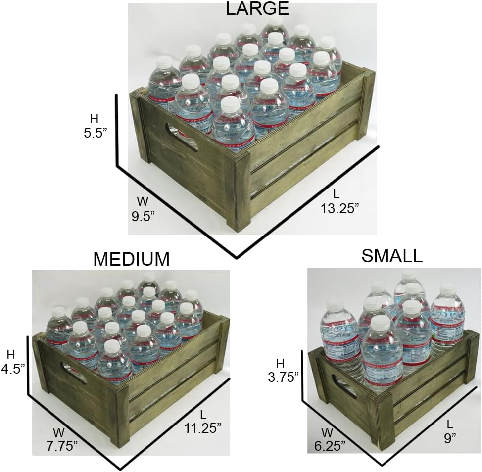 Admired By Nature Wooden Crates Storage Container, Stain Grey Set of 3, Farmhouse Style Decorative Baskets for Home Decor, Rustic Decor, Nesting Stackable Organizers, Distressed Wood Crates